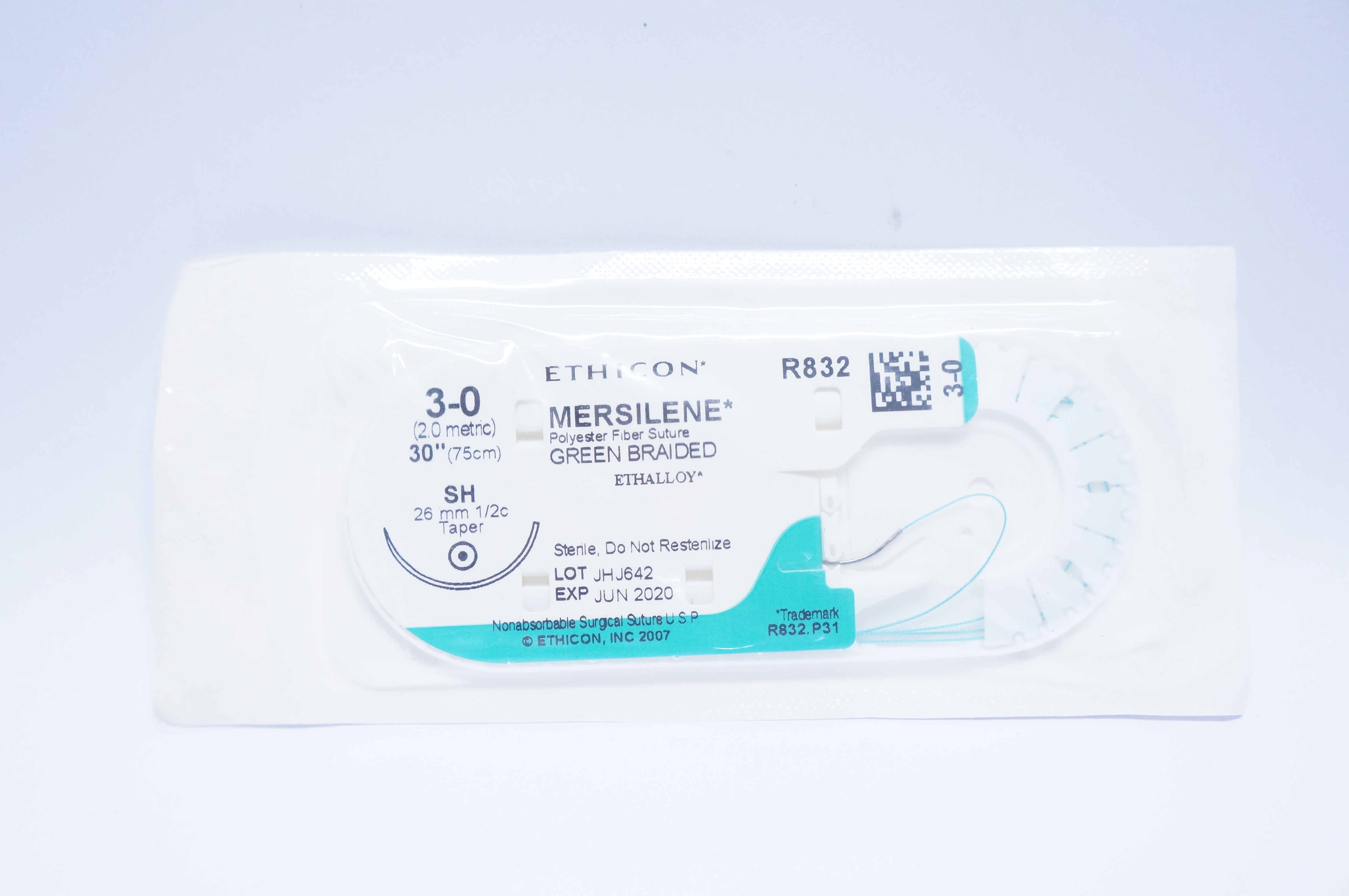 Ethicon R832 3-0 Mersilene Polyester Stre SH 26mm 1/2c Taper 30inch (x)