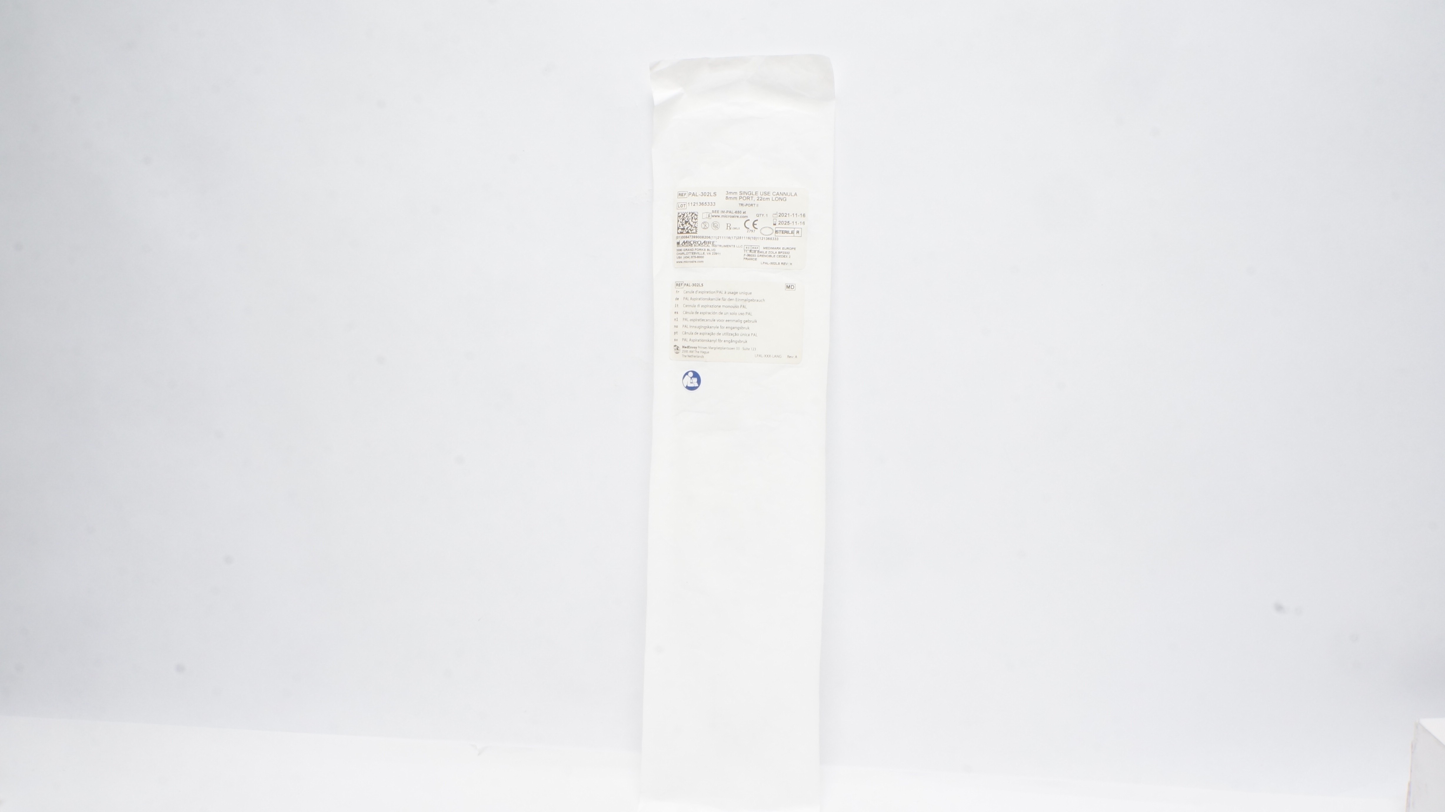 MicroAire PAL-302LS 3mm Single Use Cannula 8mm Port, 22cm Long,Tri-Port II (x)