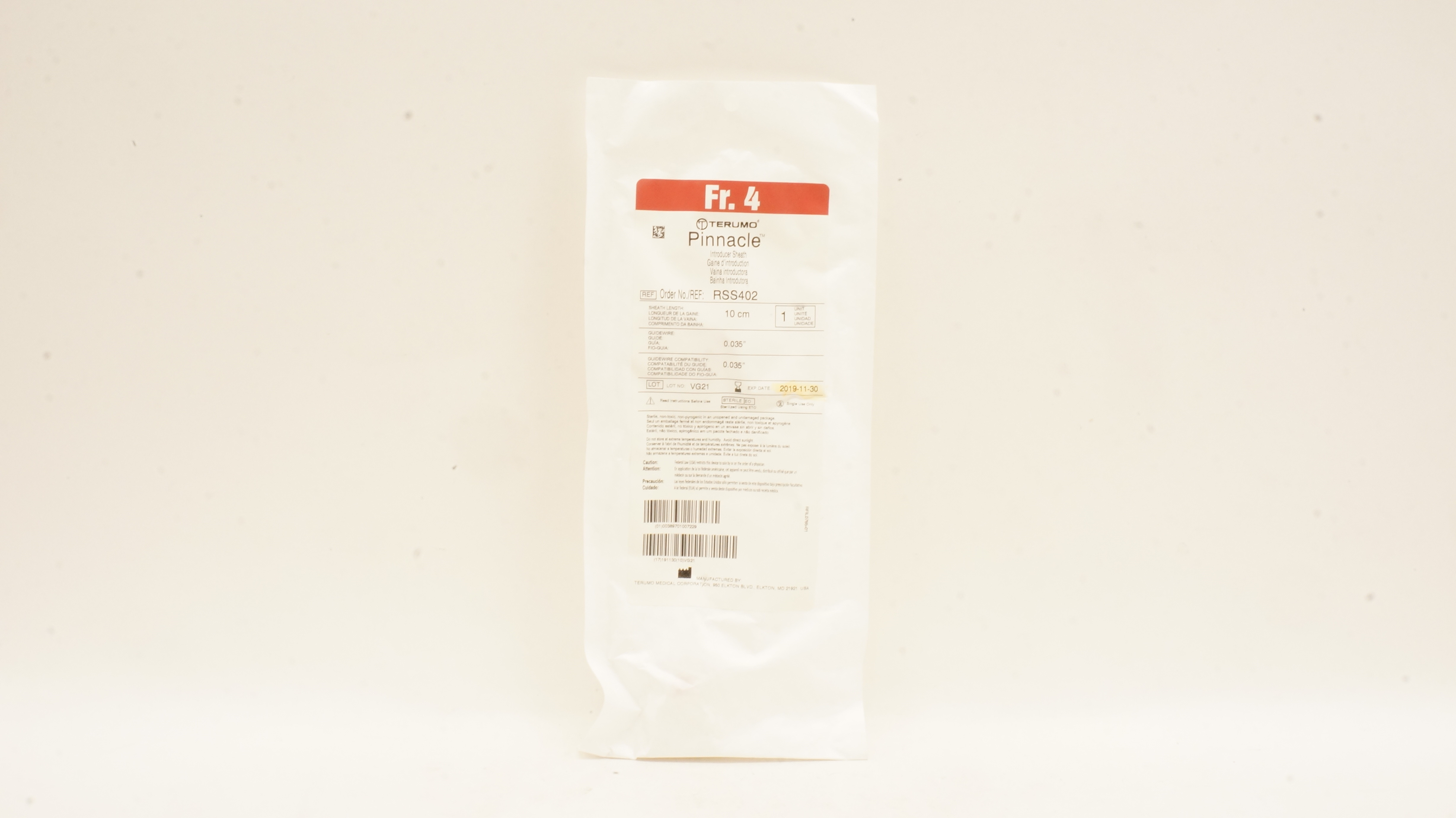 Terumo RSS402 Pinnacle Introducer Sheath 4F x 10cm x 0.035 x 0.035 inch (x)