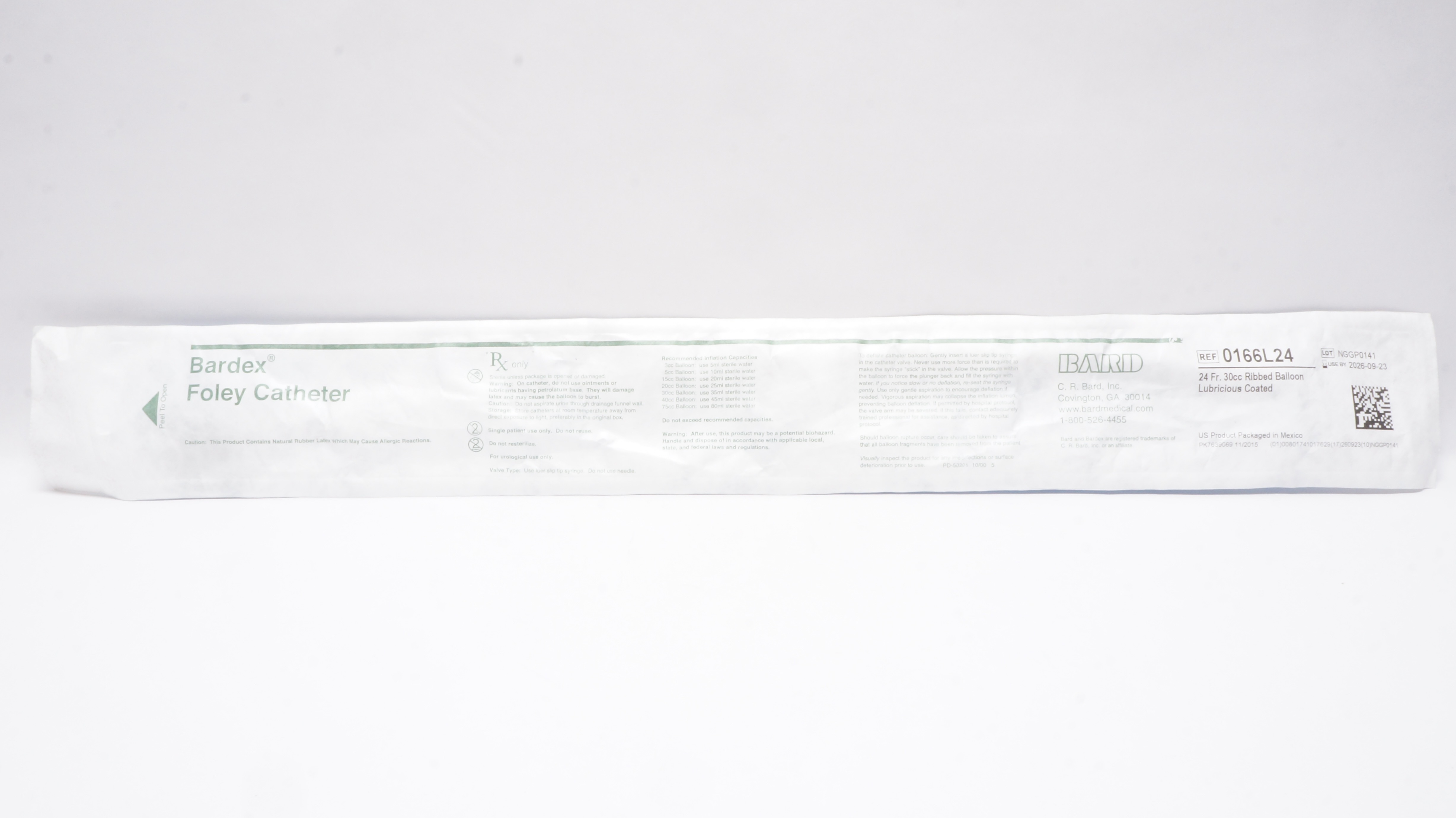 Bard 0166L24 Bardex Foley Cath. 24Fr. 30cc Ribbed Balloon