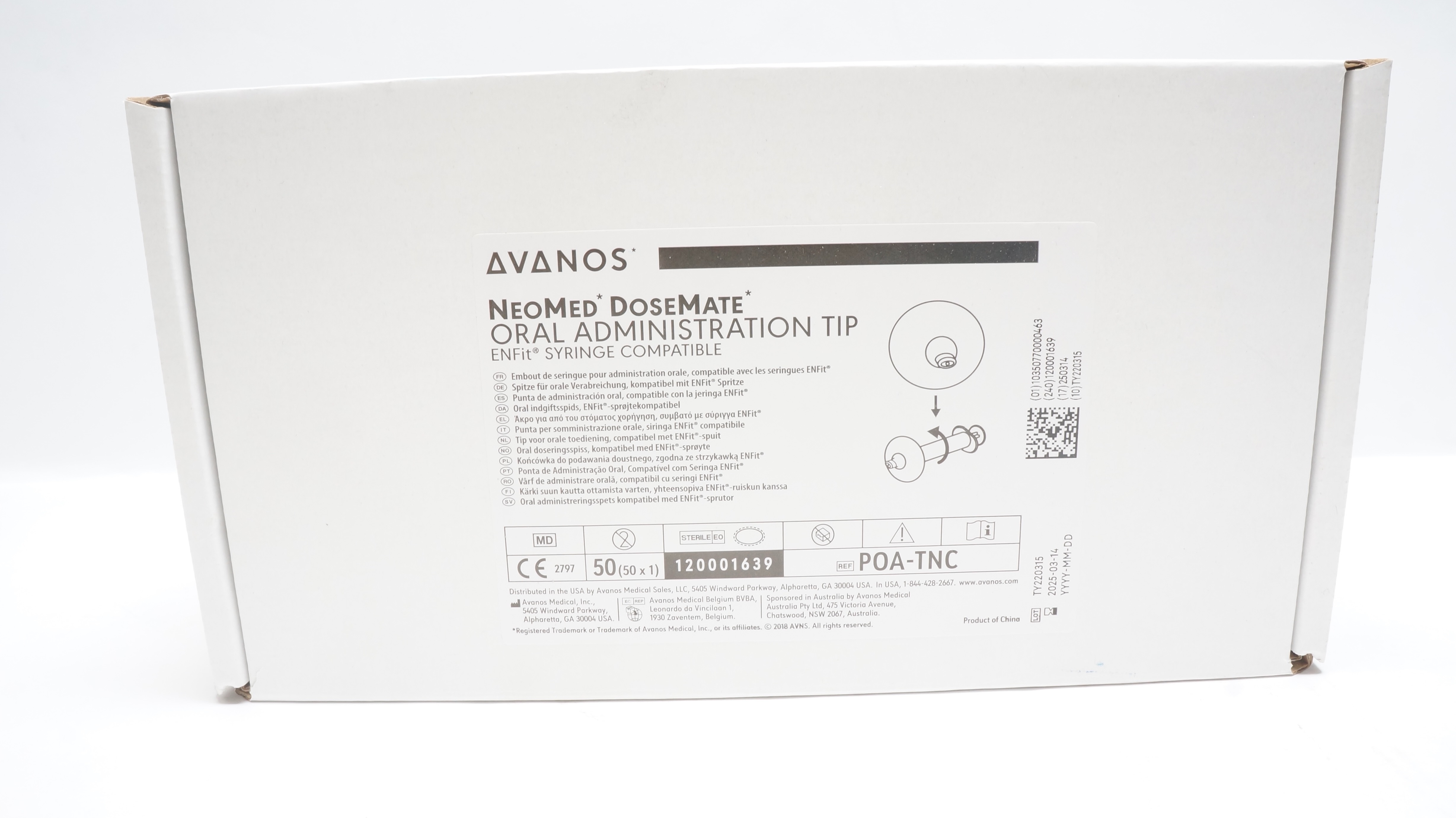 Avanos POA-TNC NeoMed Administration Tip ENFit Syringe Compatible(x) - Box of 50