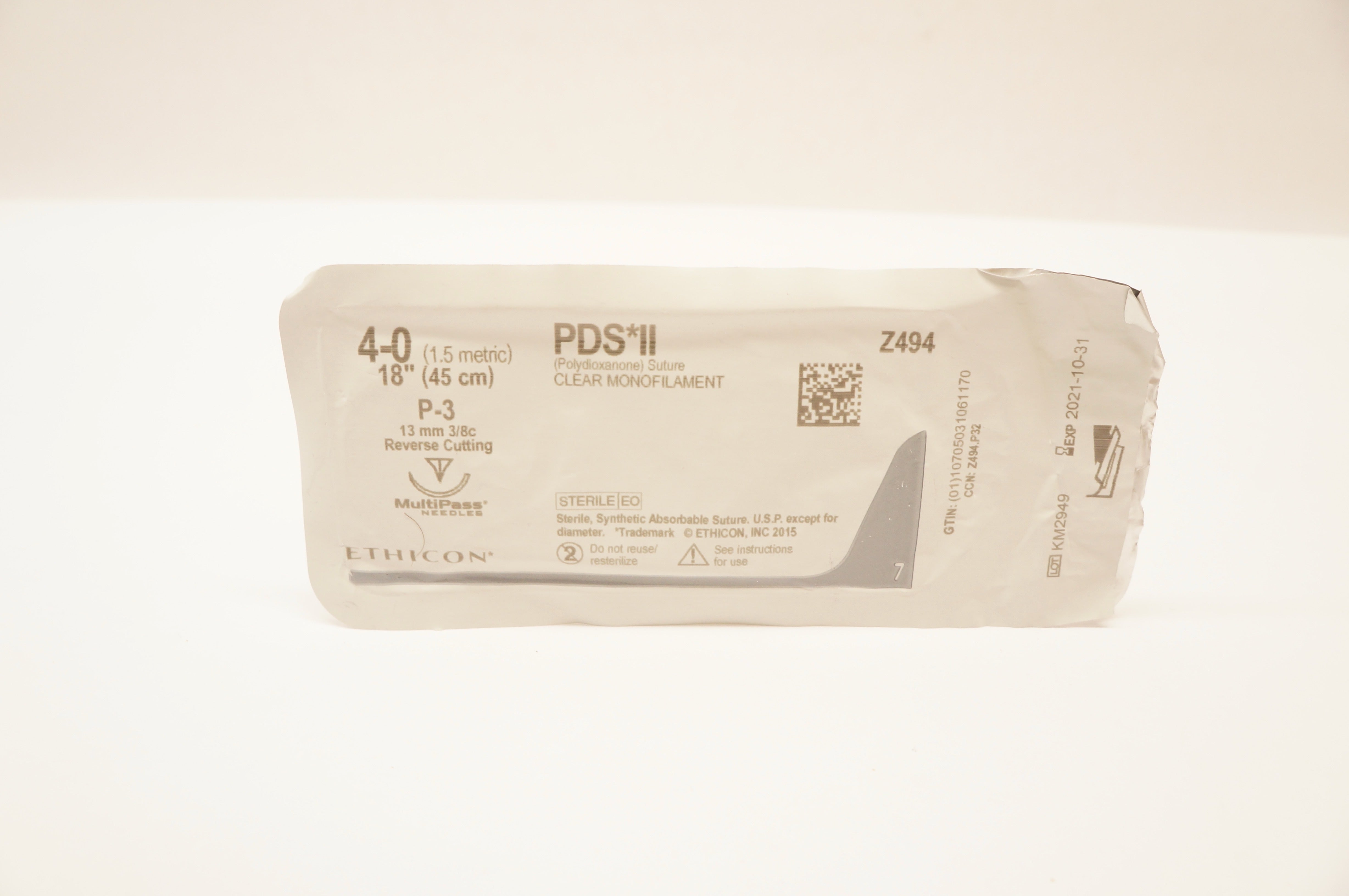 Ethicon Z494 4-0 PDS II Polydiox. Stre P-3 13mm 3/8c Reverse Cutting, 18inch (x)