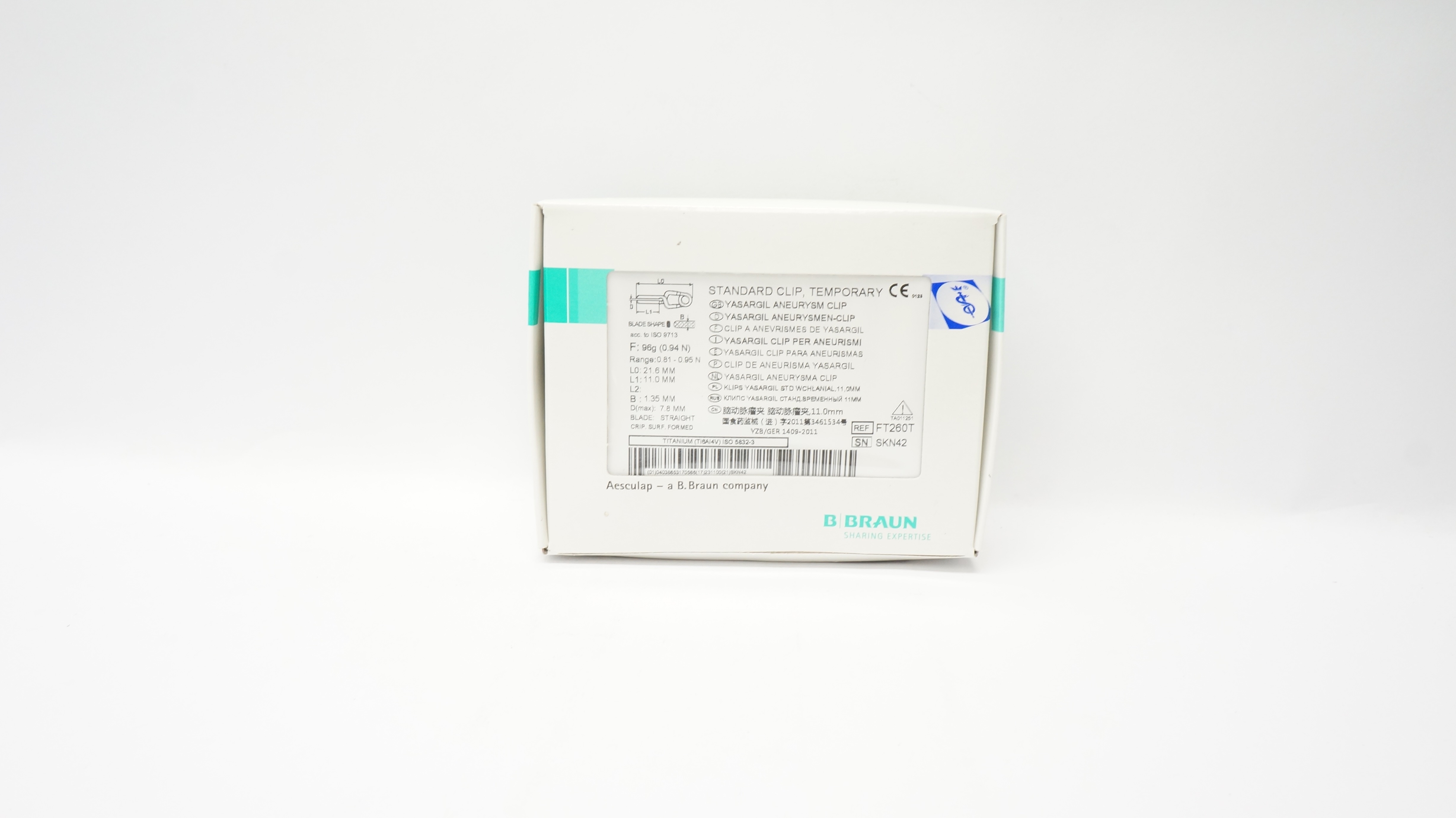 B. Braun FT260T Aesculap AG, YASARGIL Aneurysm Clip, Temporary 11mm (x)