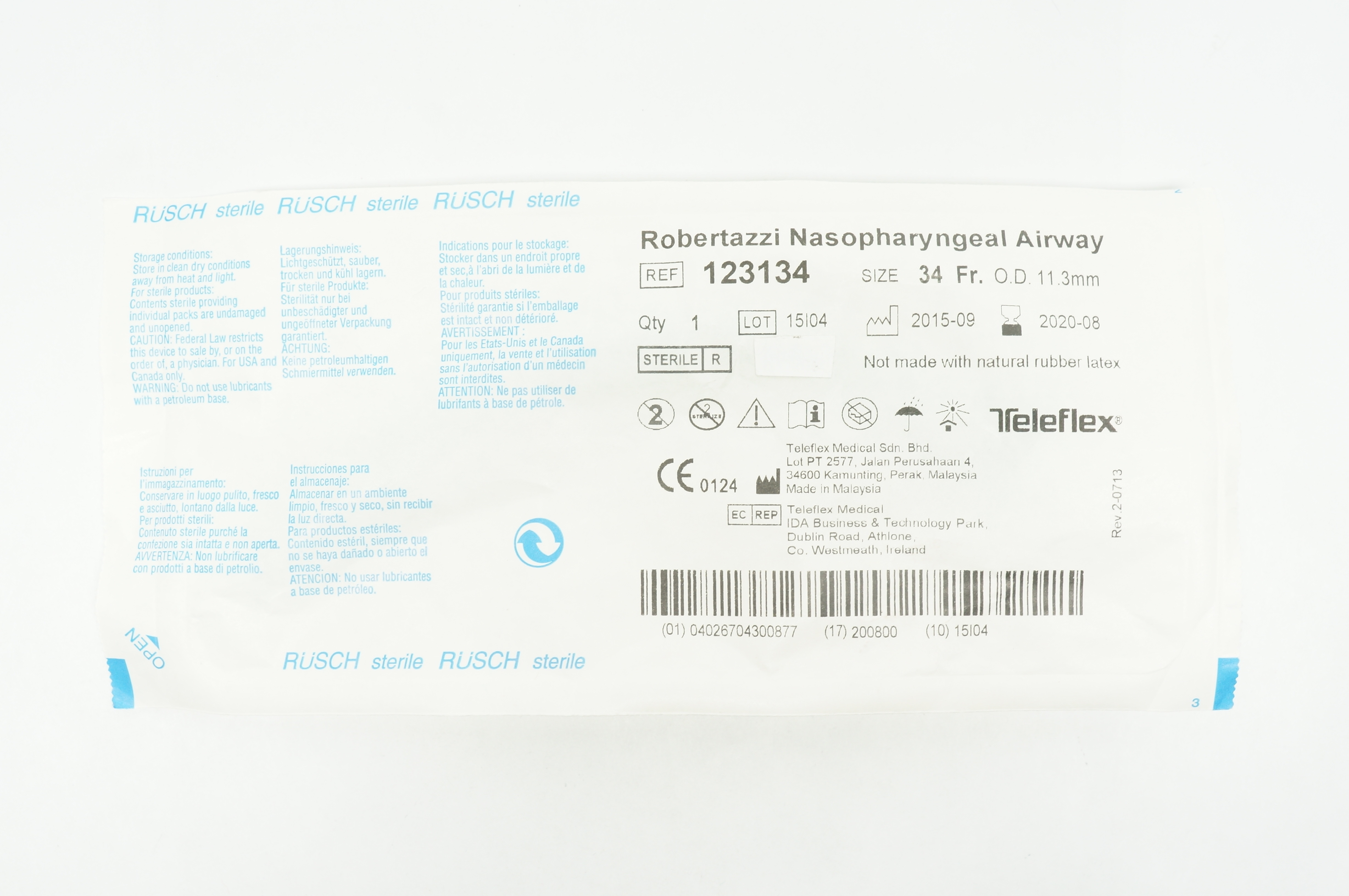Teleflex 123134 Robertazzi Nasopharyngeal Airway 34Fr x 11.3mm OD (x)