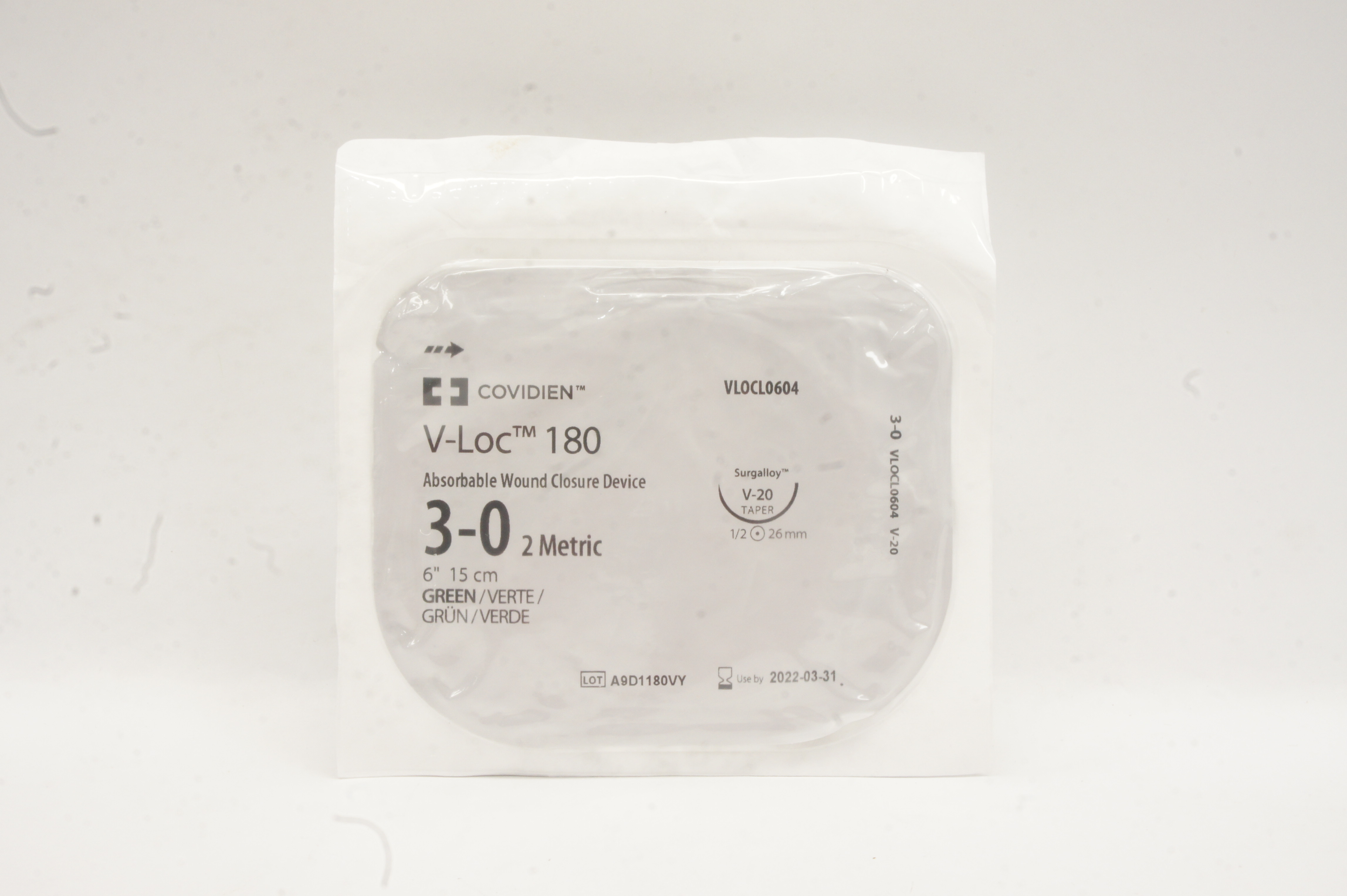 Covidien VLOCL0604 V-20, 3-0 V-Loc 180, 26mm 1/2c Taper, 6inch