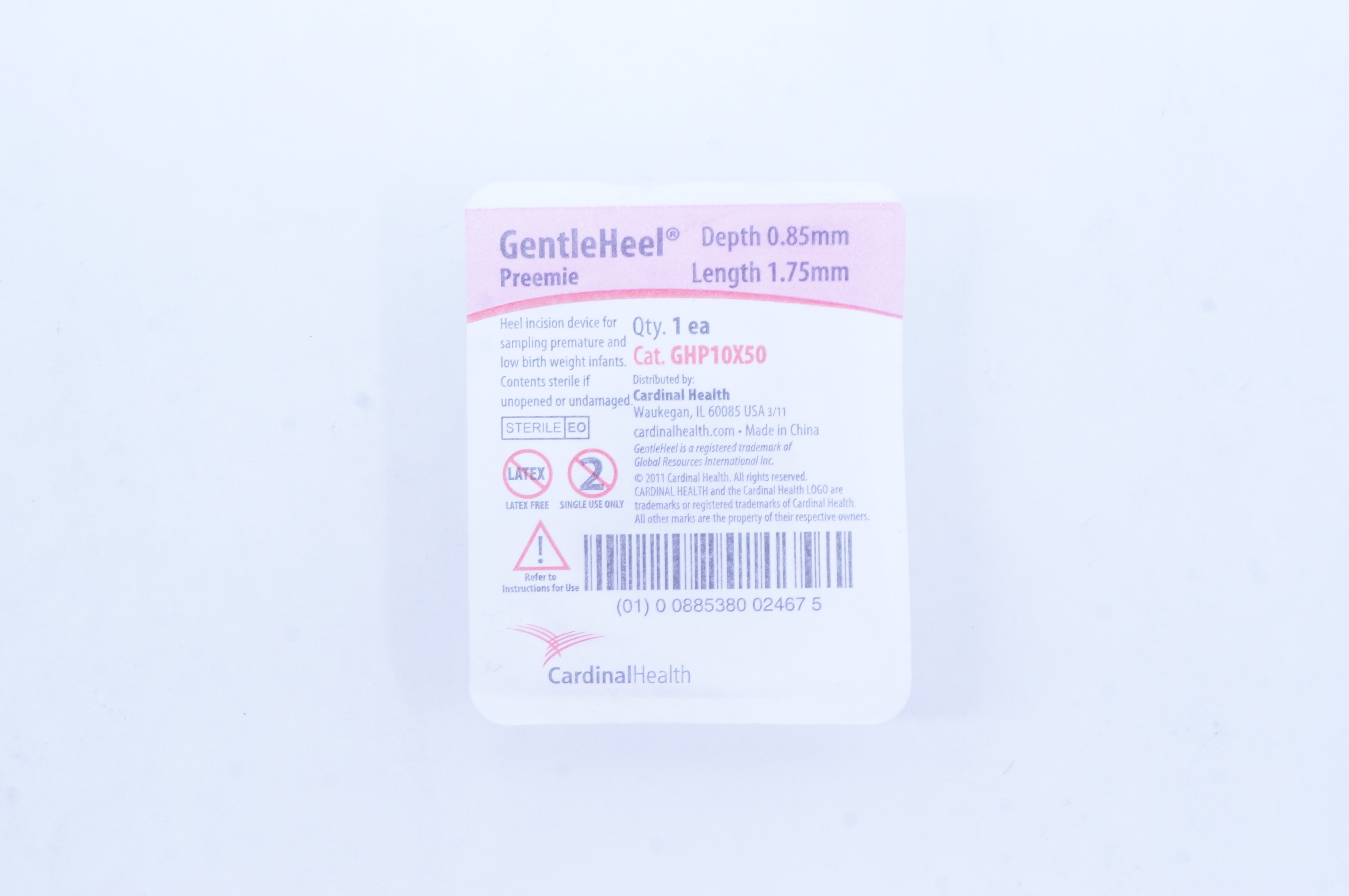 Cardinal Health GHP10X50 Gentle Heel Preemie 0.85mm x 1.75mm
