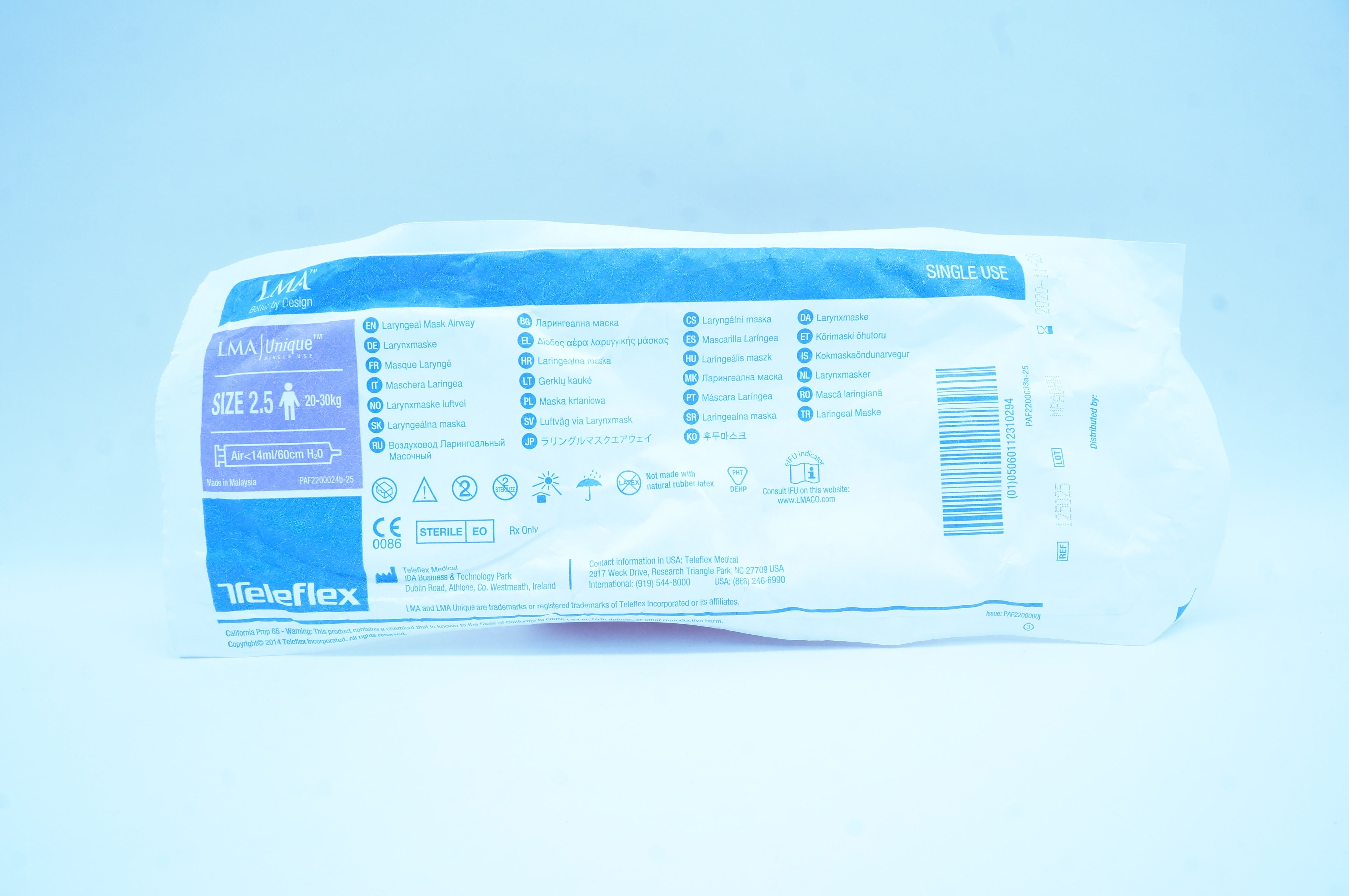 Teleflex 125025 LMA Unique Laryngeal Mask Airway, Size: 2.5, 20-30kg (x)