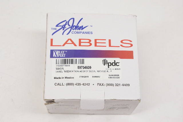 PDC 59704609 St. John Labels 3 x 2 FL Red - Box of 500