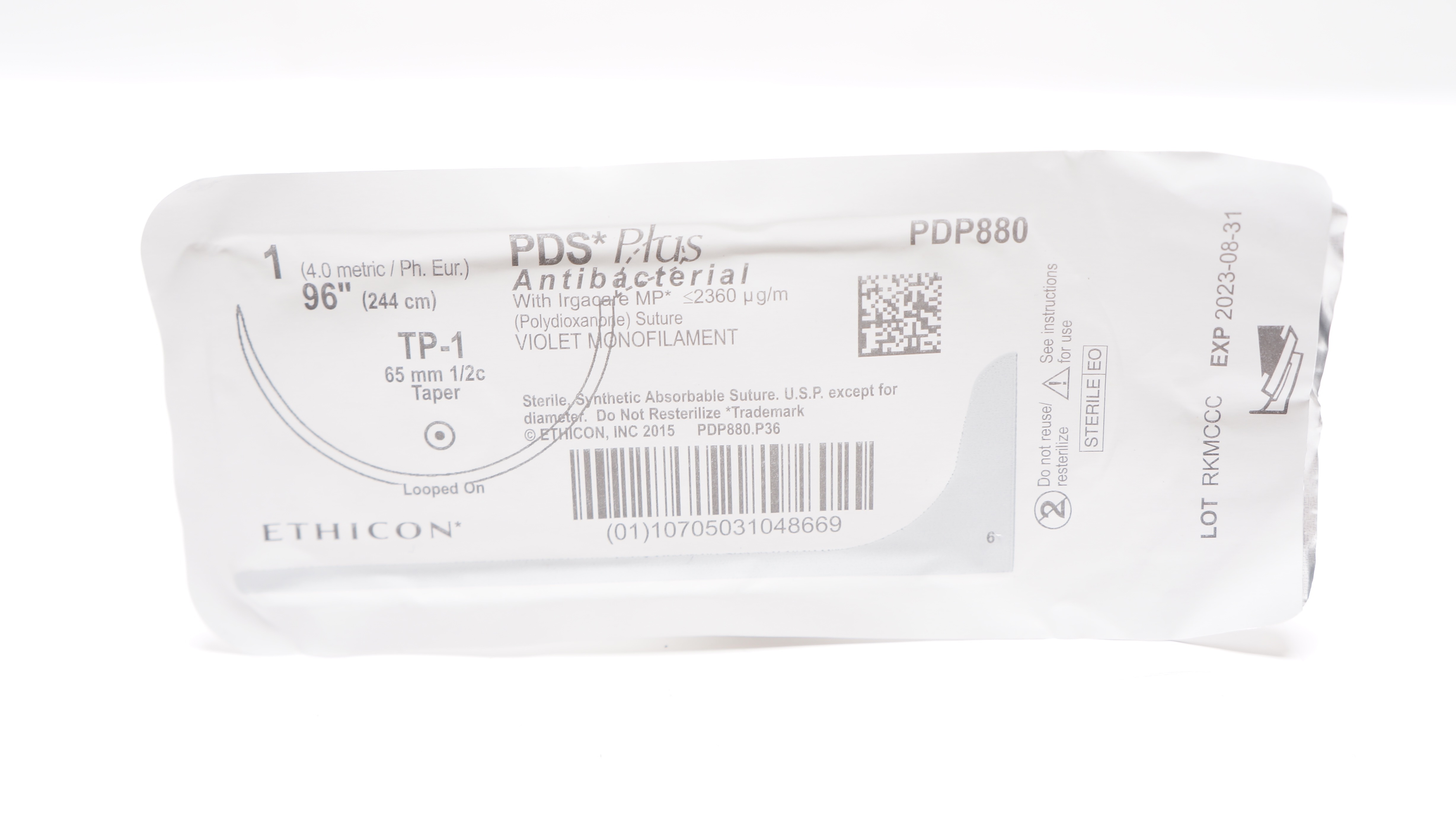 Ethicon PDP880 1 PDS Plus Polydioxanone Stre TP-1 65mm 1/2c Taper 96inch (x)