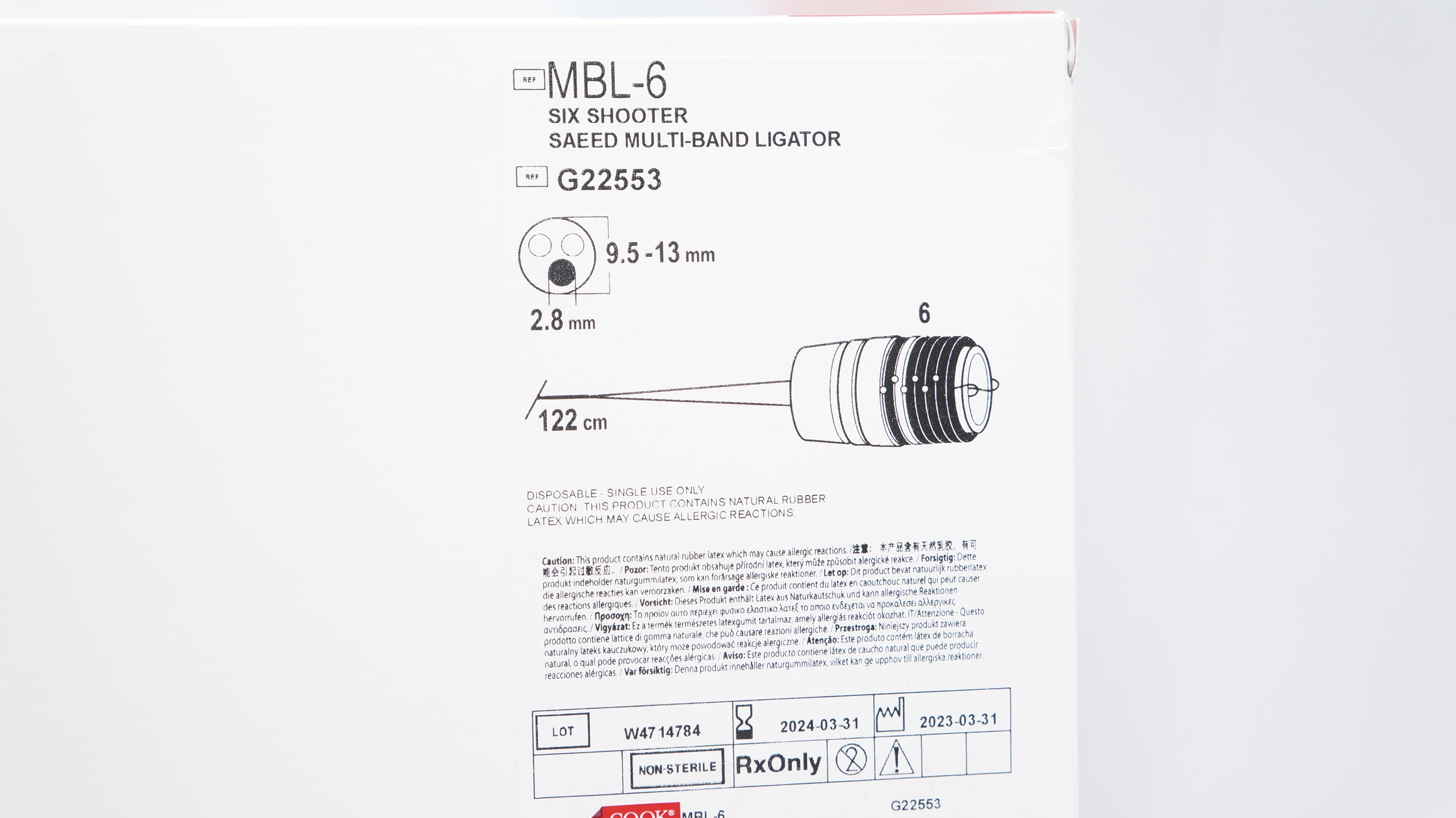 Cook Medical G22553 6 Shooter Saeed Multi-Band Ligator 9.5-13mm 2.8mm x 122cm(x)