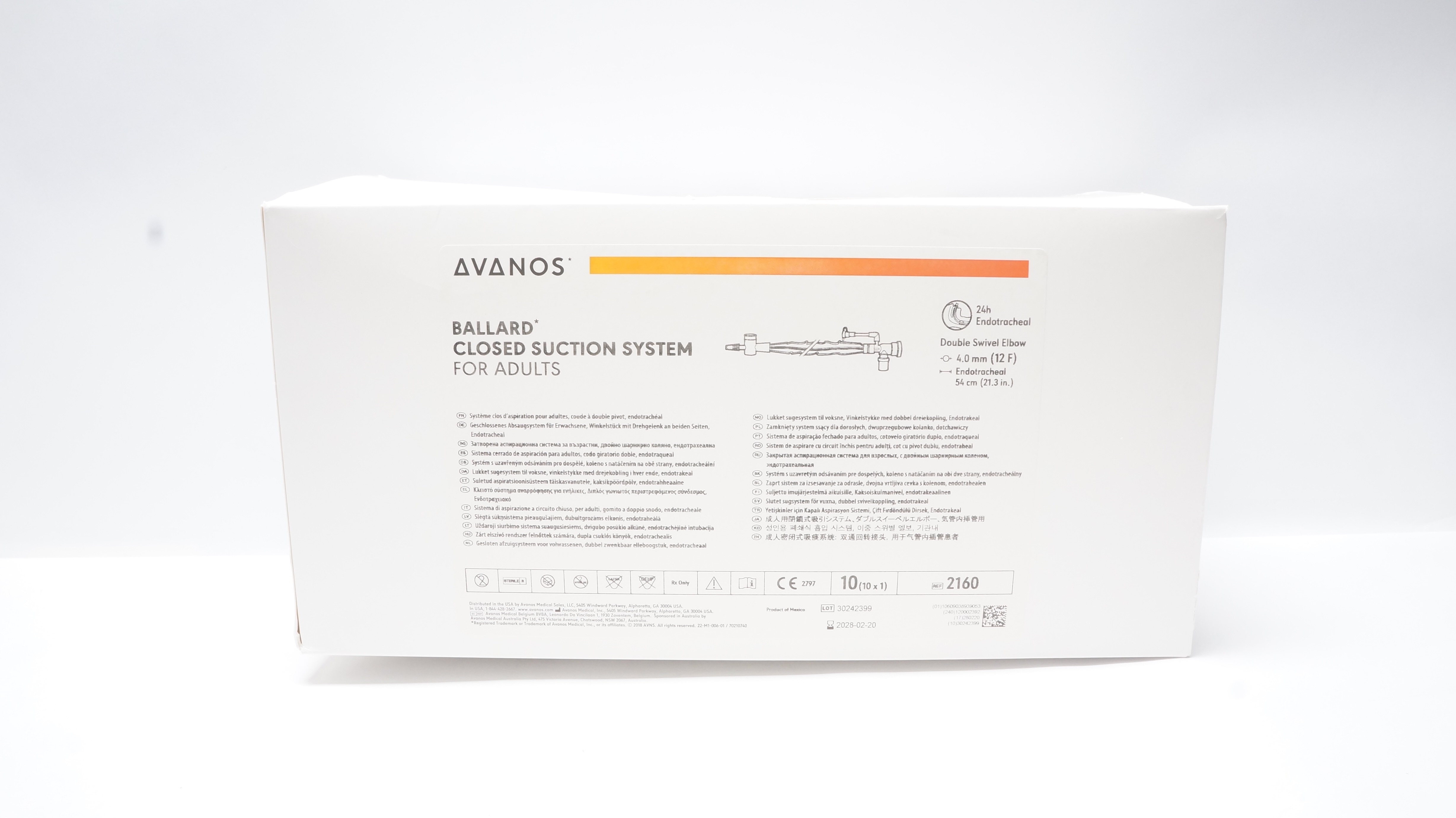 Avanos 2160 Ballard Closed Suction System Adults 12F x 21.3inch - Box of 9