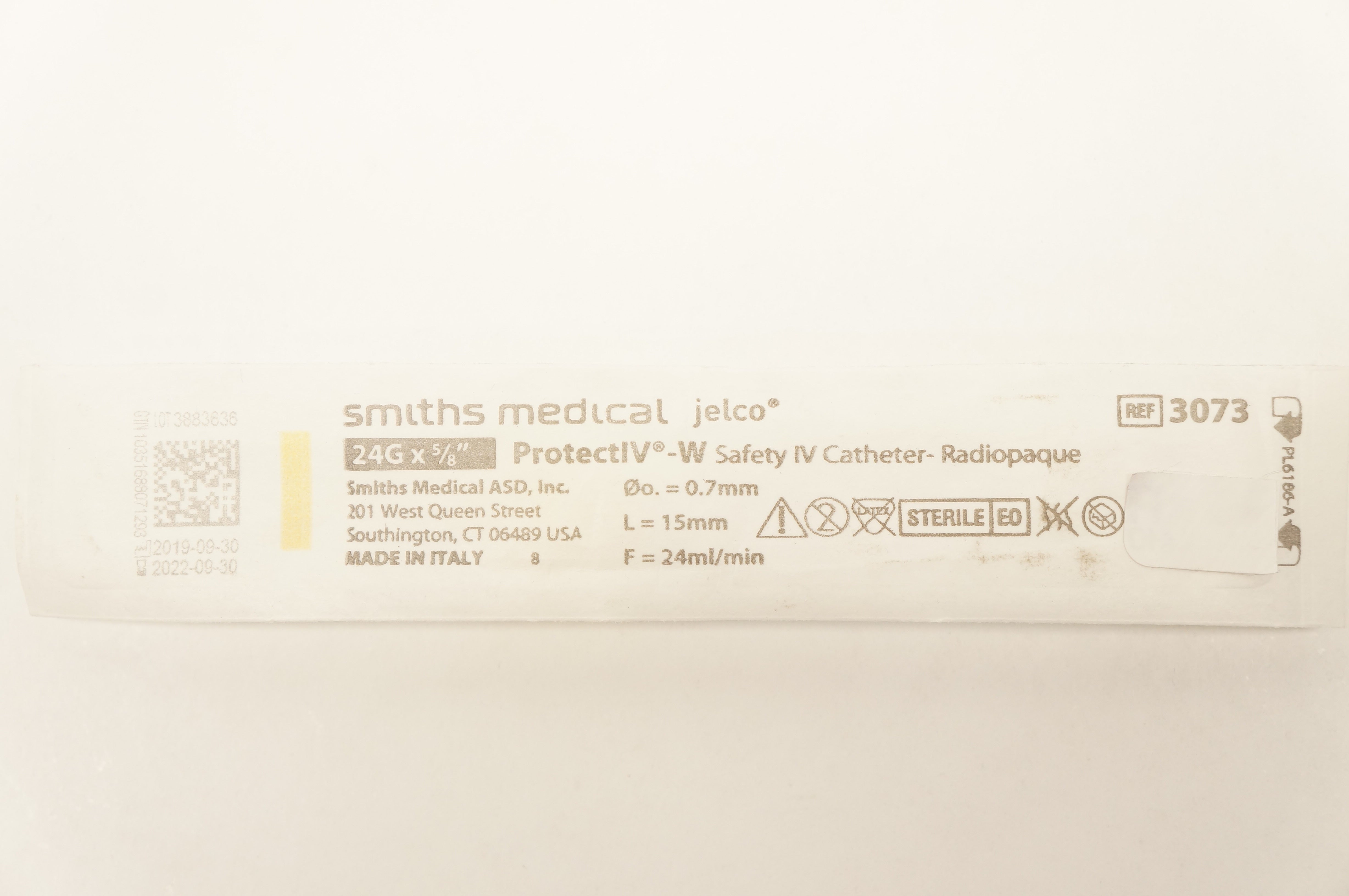 Smiths Medical 3073 ProtectIV-W Safety IV Cath. 24G x 5/8inch (x)