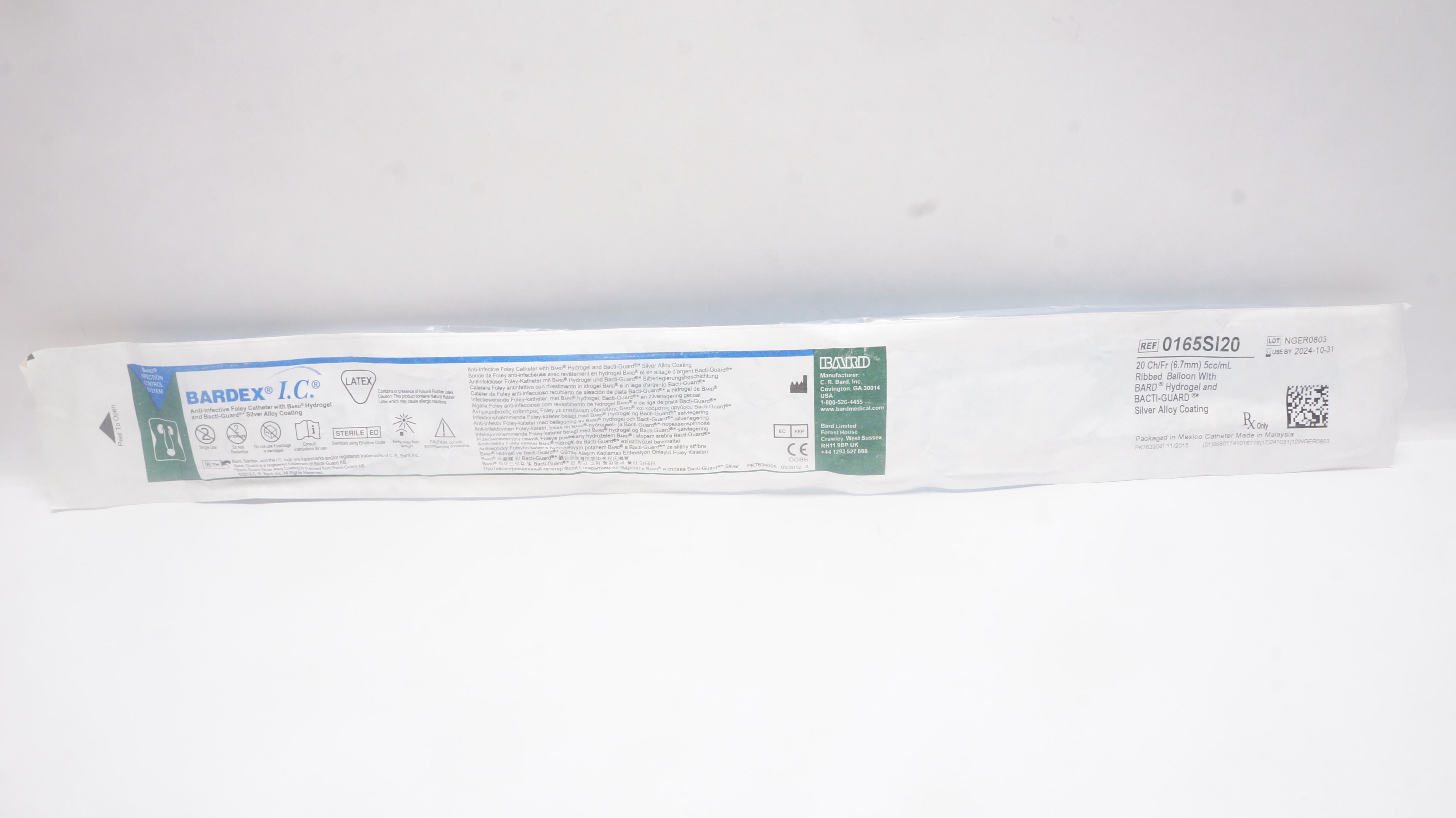 Bard 0165SI20 Bardex I.C. Aniti-Infective Foley Cath. 20Ch/Fr x 5cc/mL