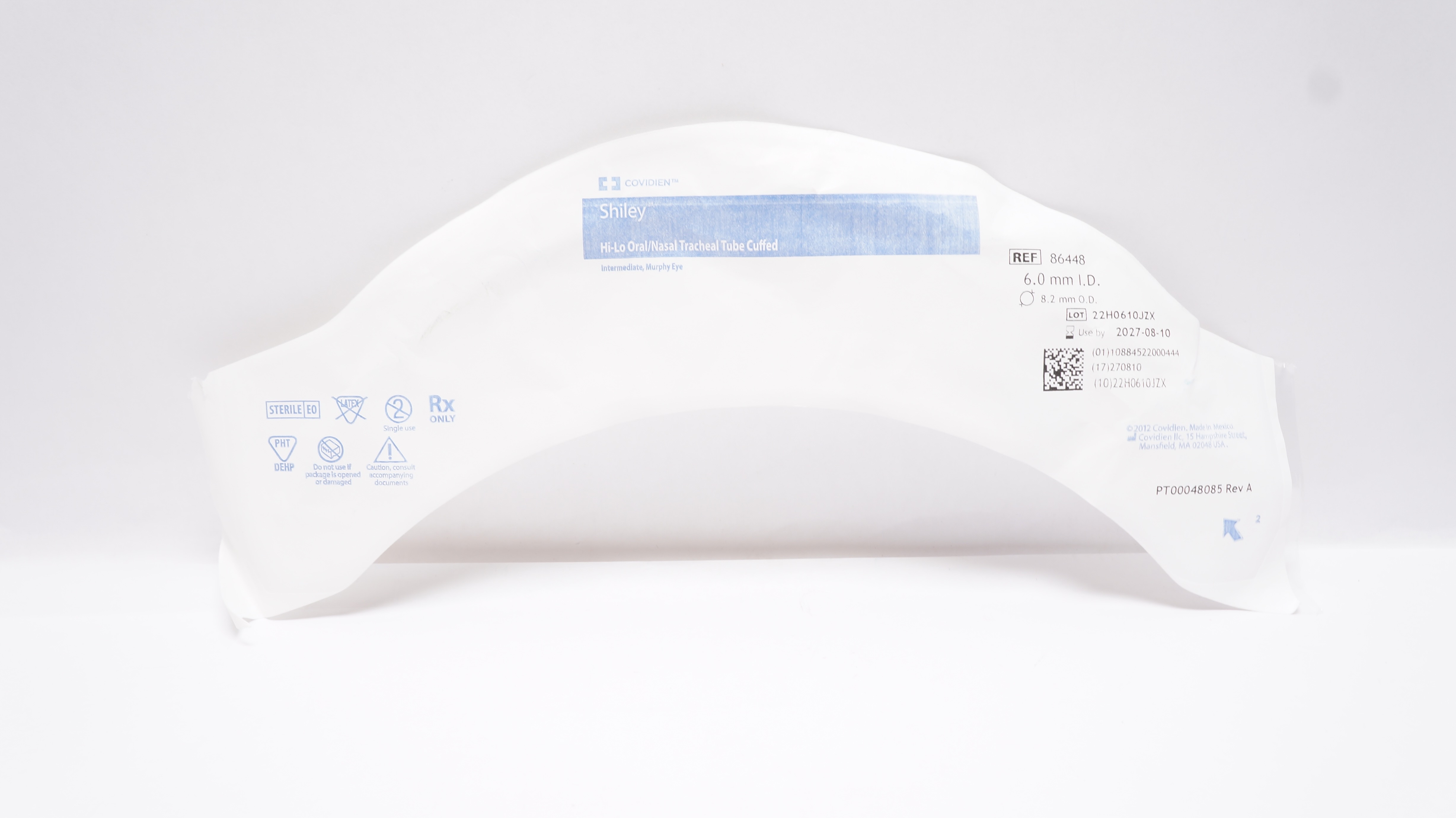 Covidien 86448 Shiley Hi-Lo Oral/Nasal Tracheal Tube Cuffed 6.0mm ID x 8.2mm OD