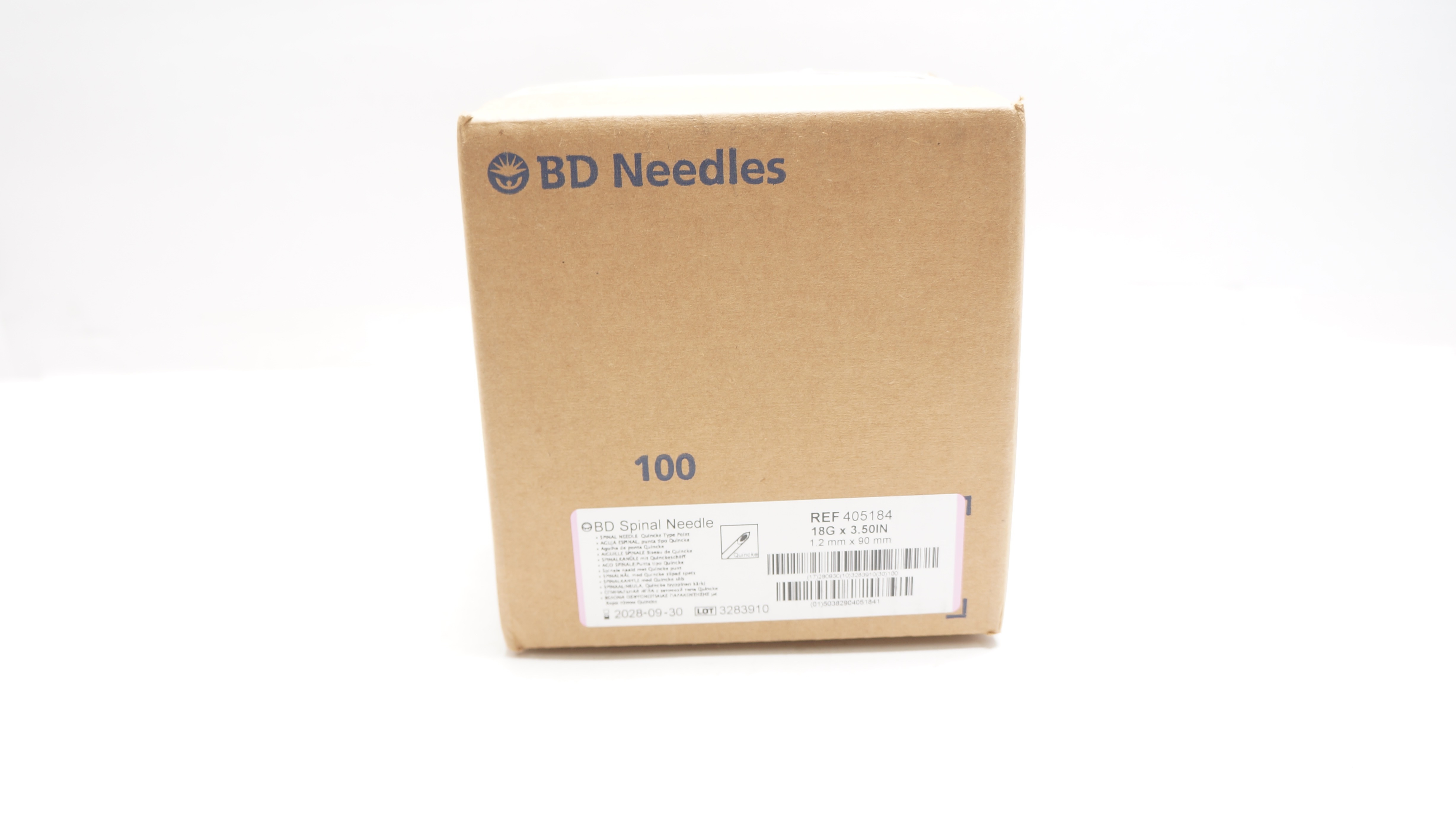 BD 405184 Becton Spinal Ndle Quincke Type Point 18G x 3.50inch - Case of 100