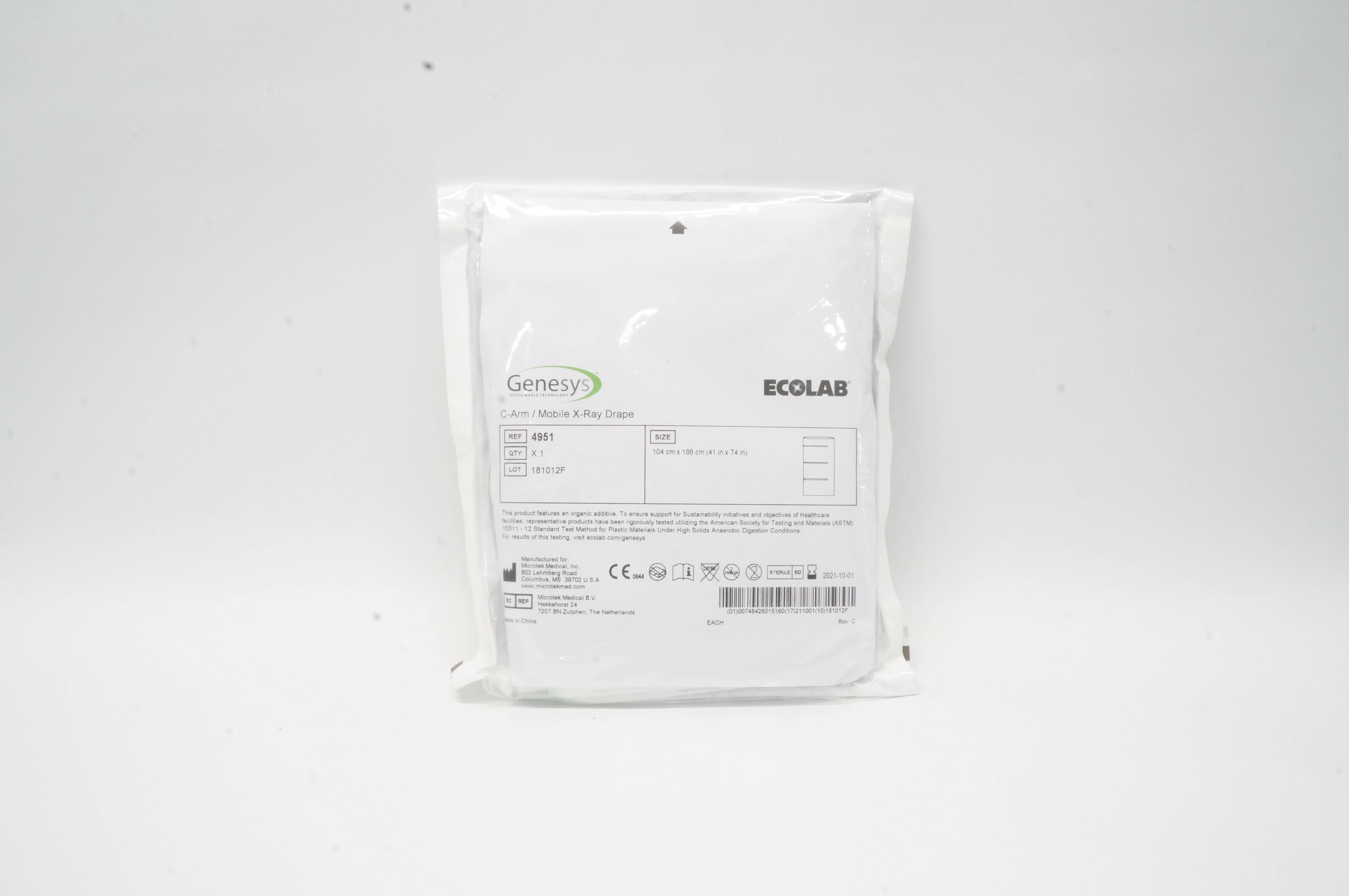 Microtek 4951 Genesys Ecolab C-Arm Mobile X-Ray Drape 41inch x 74inch