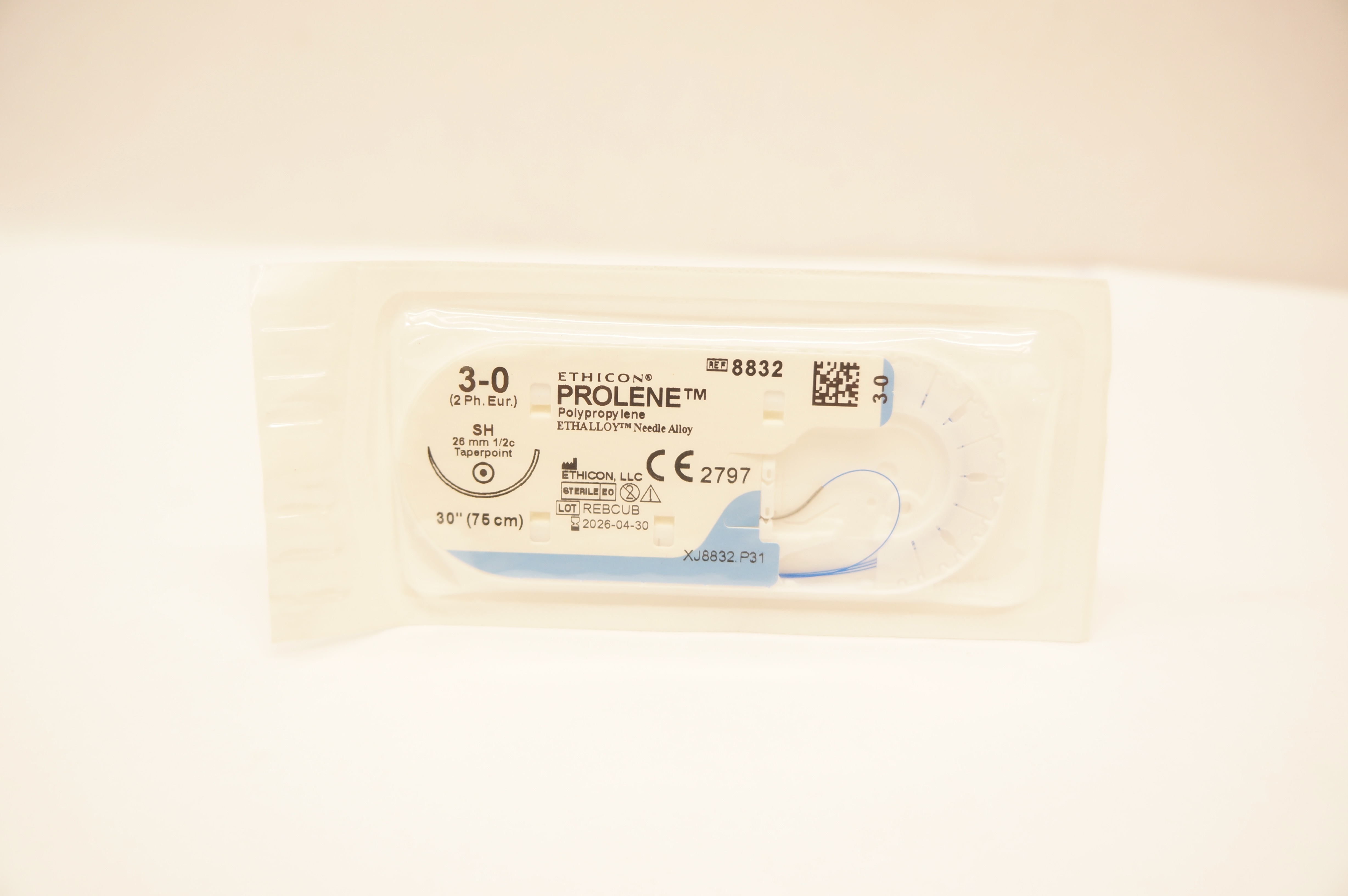 Ethicon 8832 3-0 Prolene Polypropylene Stre SH 26mm 1/2c Taperpoint, 30 inch