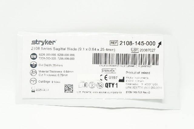 Stryker 2108-145-000 Sagittal Blade 9.1 x 0.64 x 25.4mm