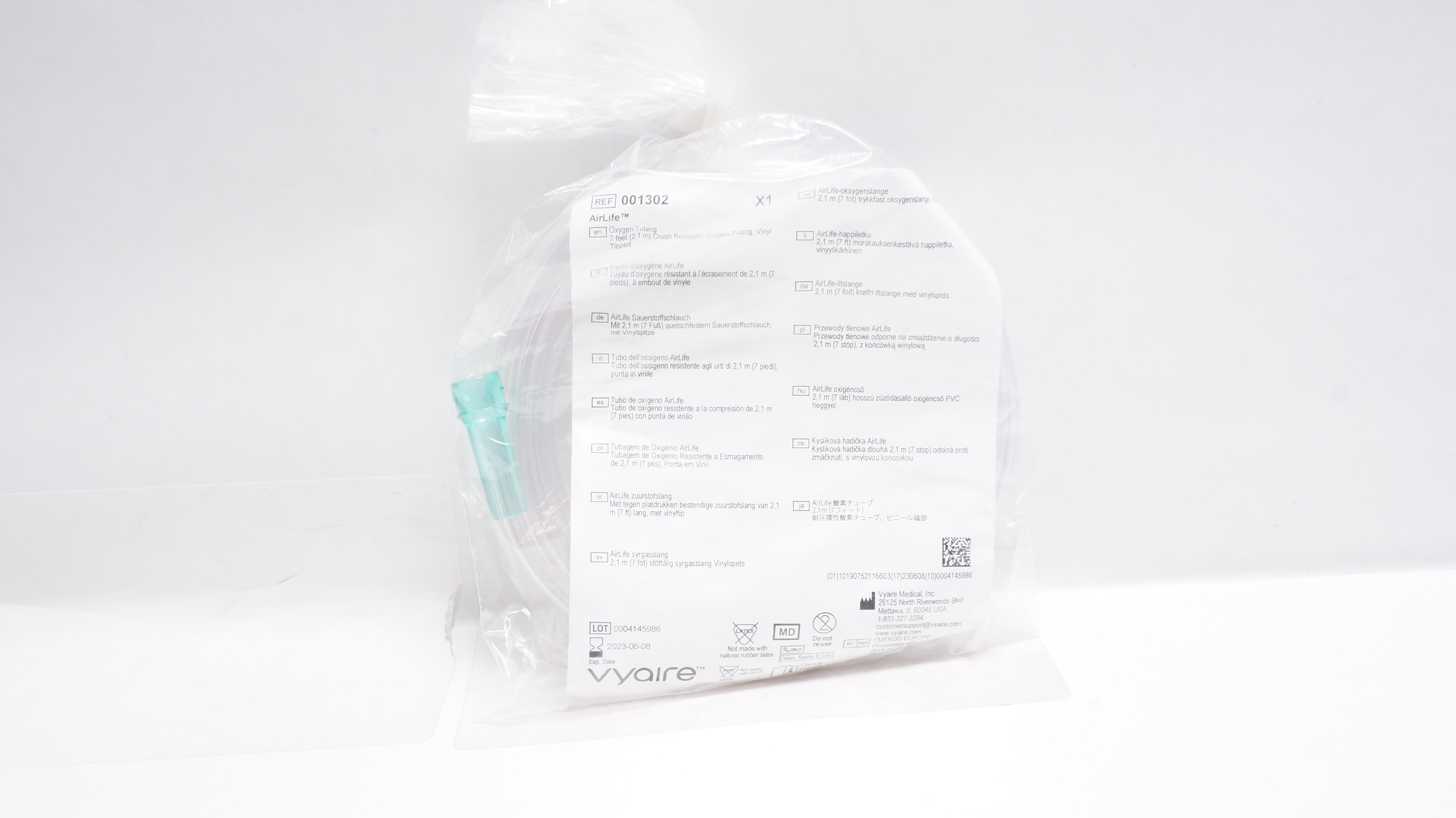 Vyaire 001302 AirLife Crush Resistant Oxygen Tubing 7 feet, Vinyl Tipped (x)