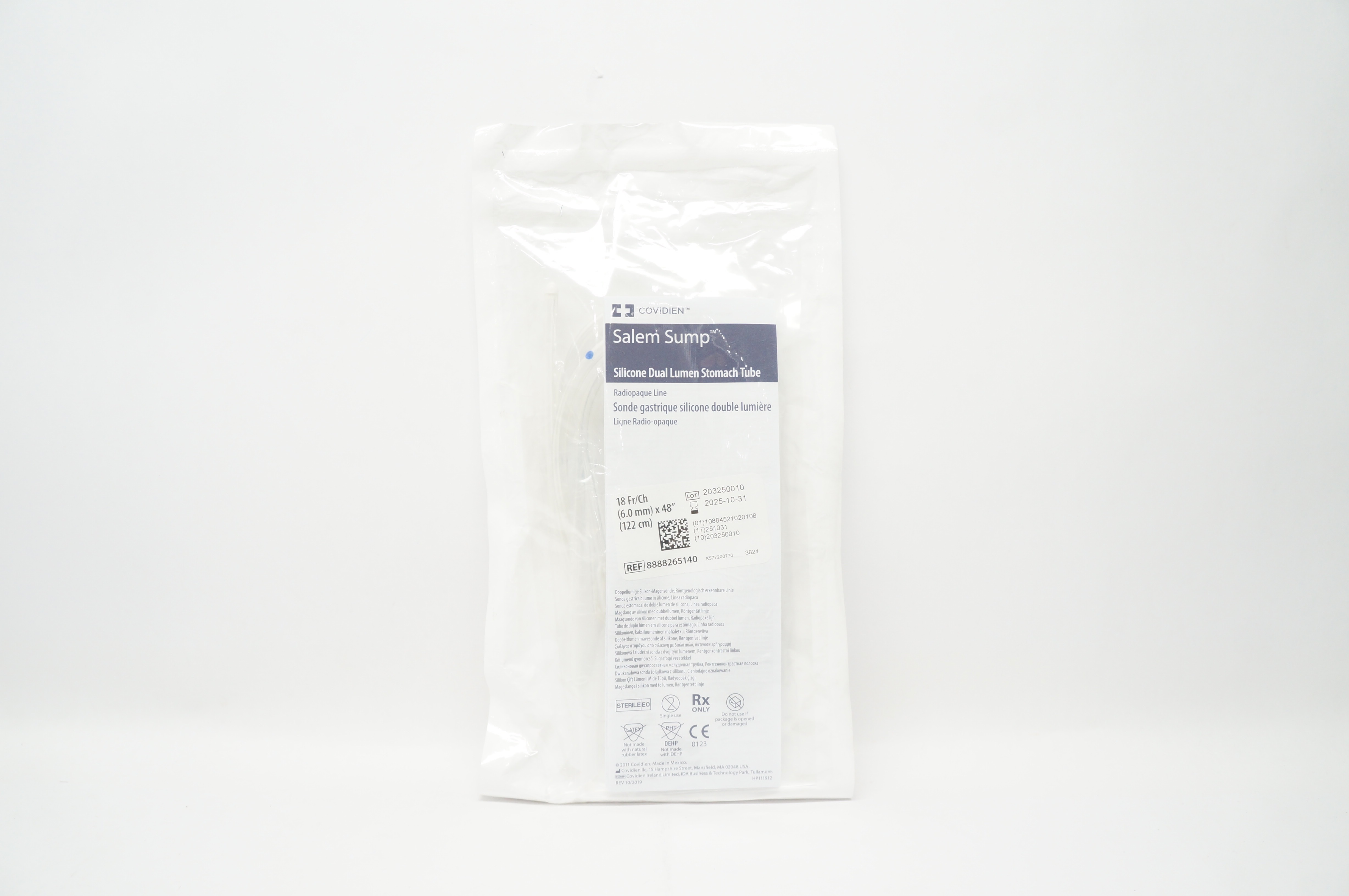 Covidien 8888265140 Salem Sump Silicone Dual Lumen Stomach Tube 18Fr x 48inch