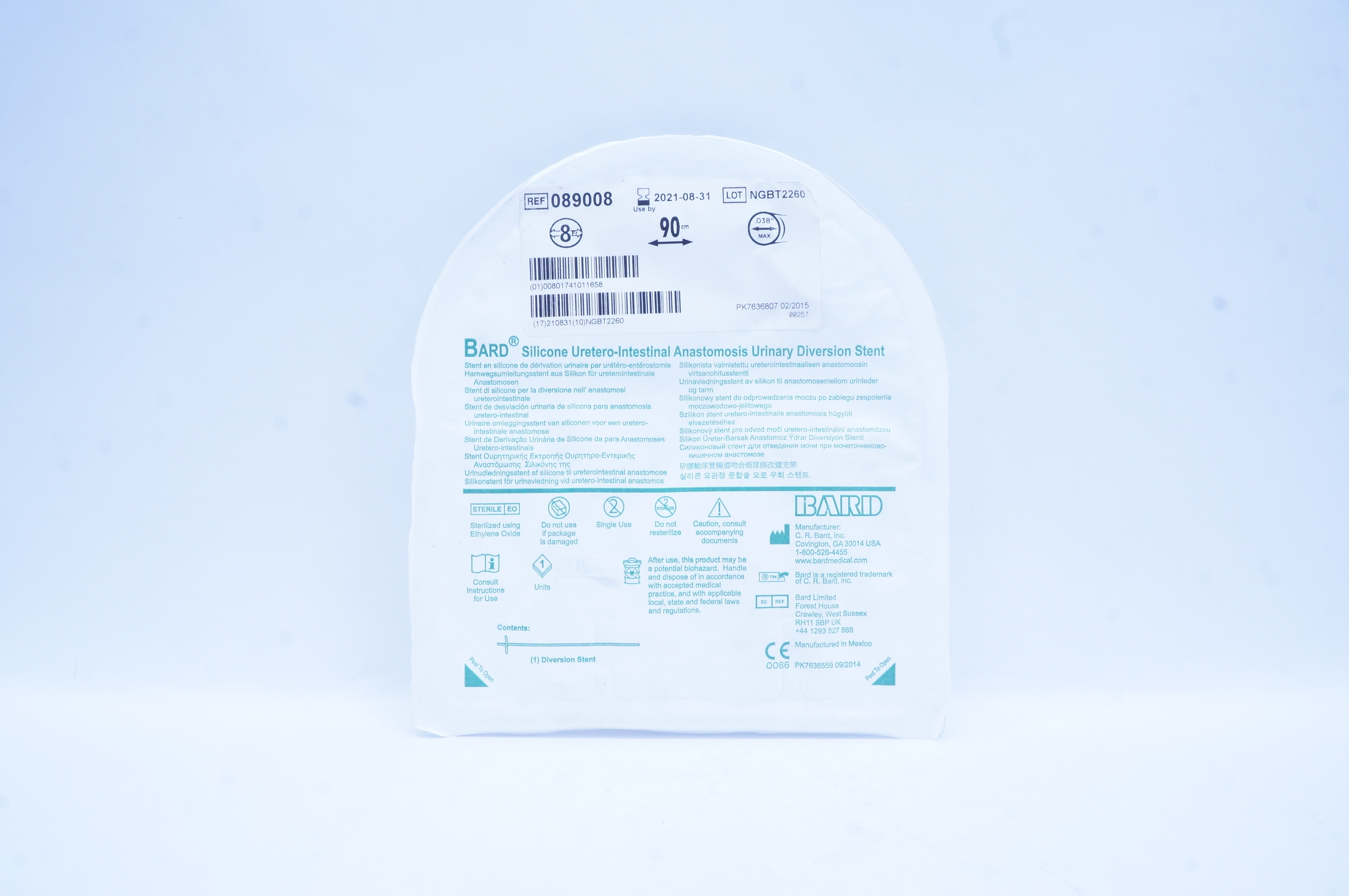 Bard 089008 Uretro-Intestinal Anastomosis Urinary Stnt 8Fr x 90cm x .038inch