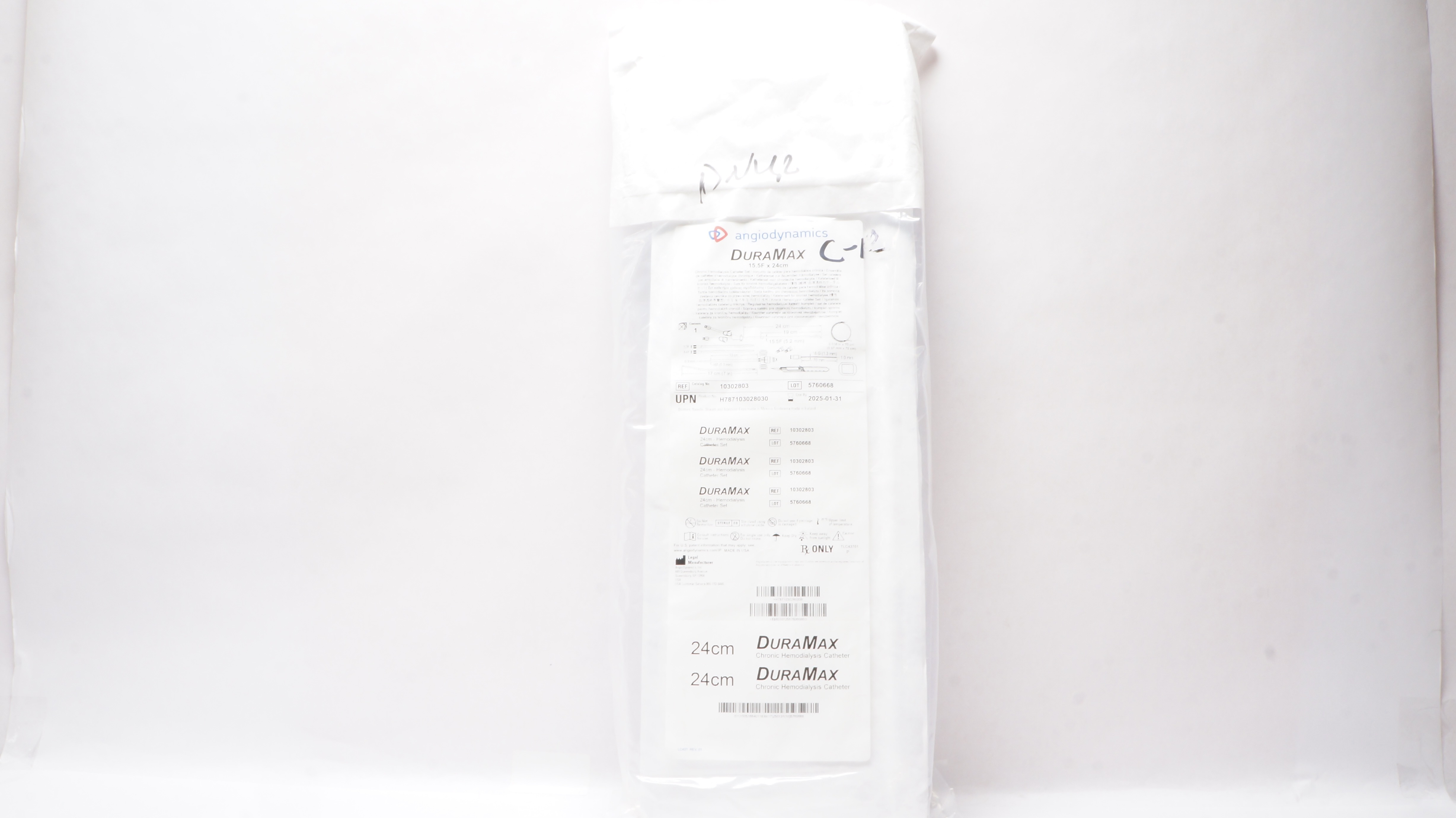 Angio Dynamics 10302803 DuraMax Chronic Hemodialysis Catheter Set 15.5F x 24cm