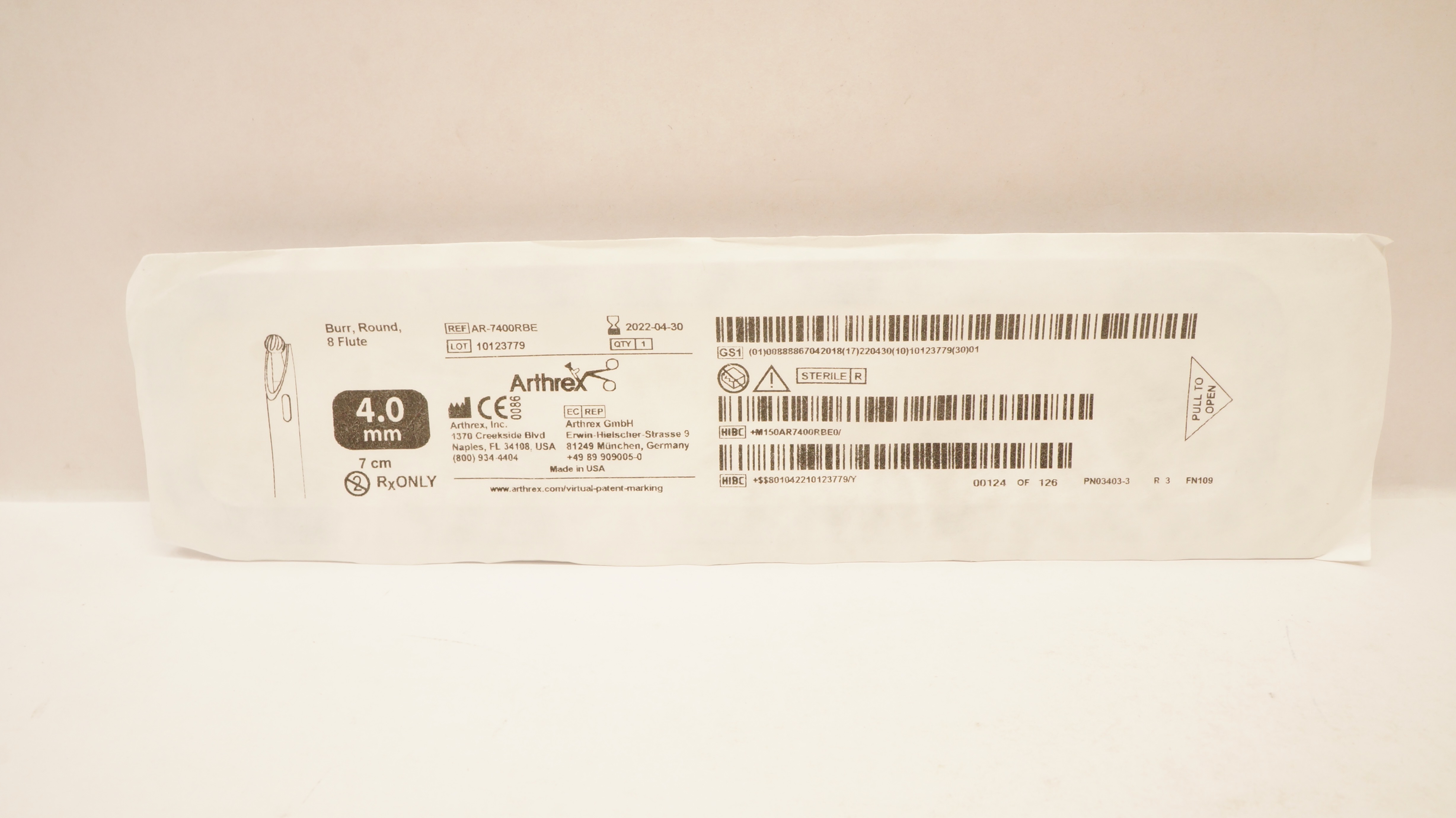 Arthrex AR-7400RBE Burr, Round 8Flute 4.0mm x 7cm (x)