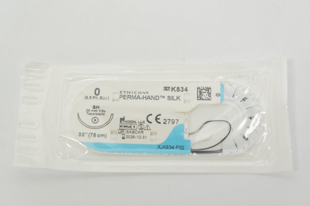Ethicon K834 0 PERMA-HAND SILK Black Braided Stre SH 26mm 1/2c Taperpoint 30inch