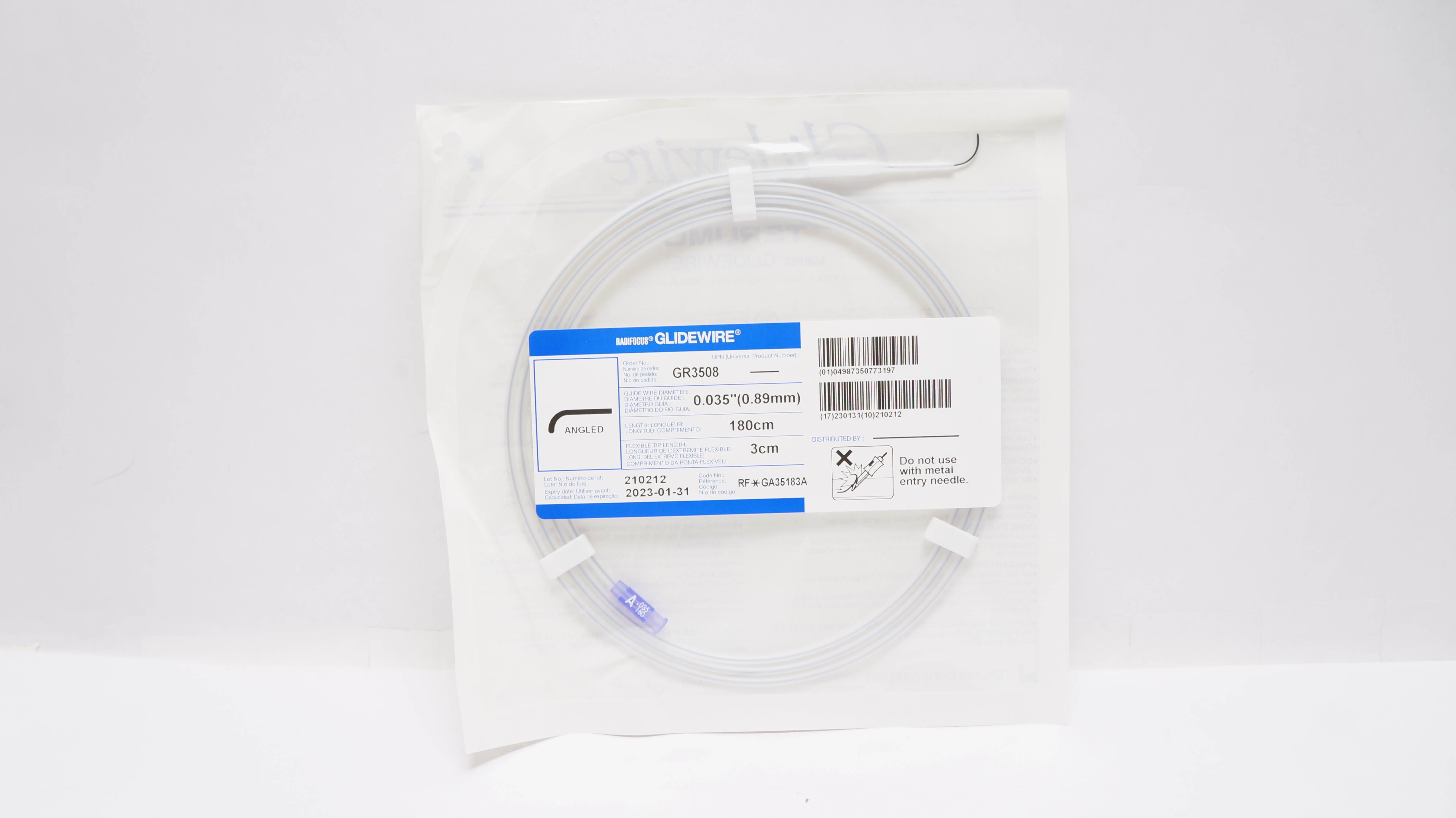 Terumo GA35183A Radifocus Glidewire Angled, 0.035inch x 3cm x 180cm (x)