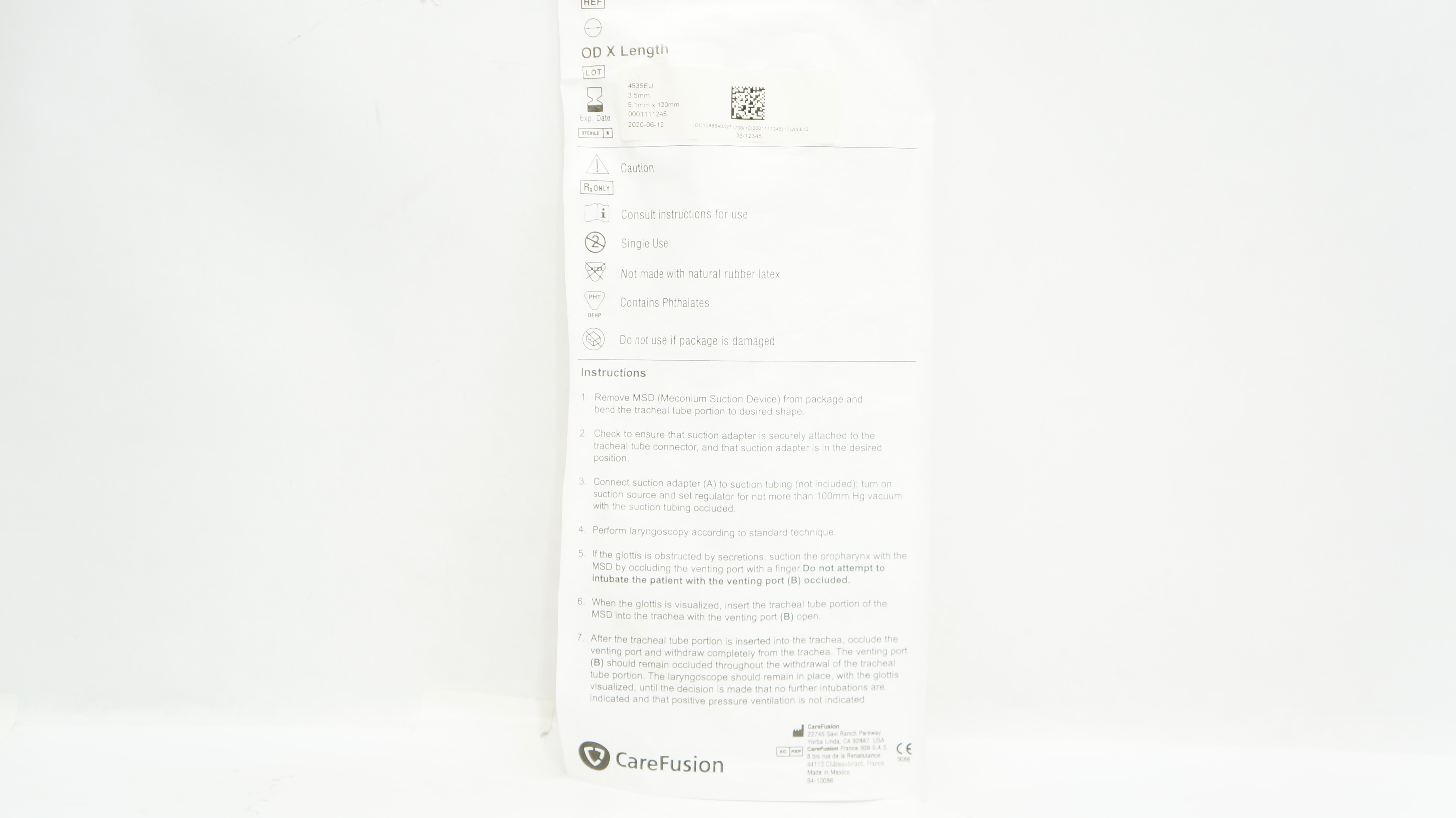CareFusion 4535EU Airlife Meconium Suction Device 3.5mm x  5.1mm x 120mm (x)
