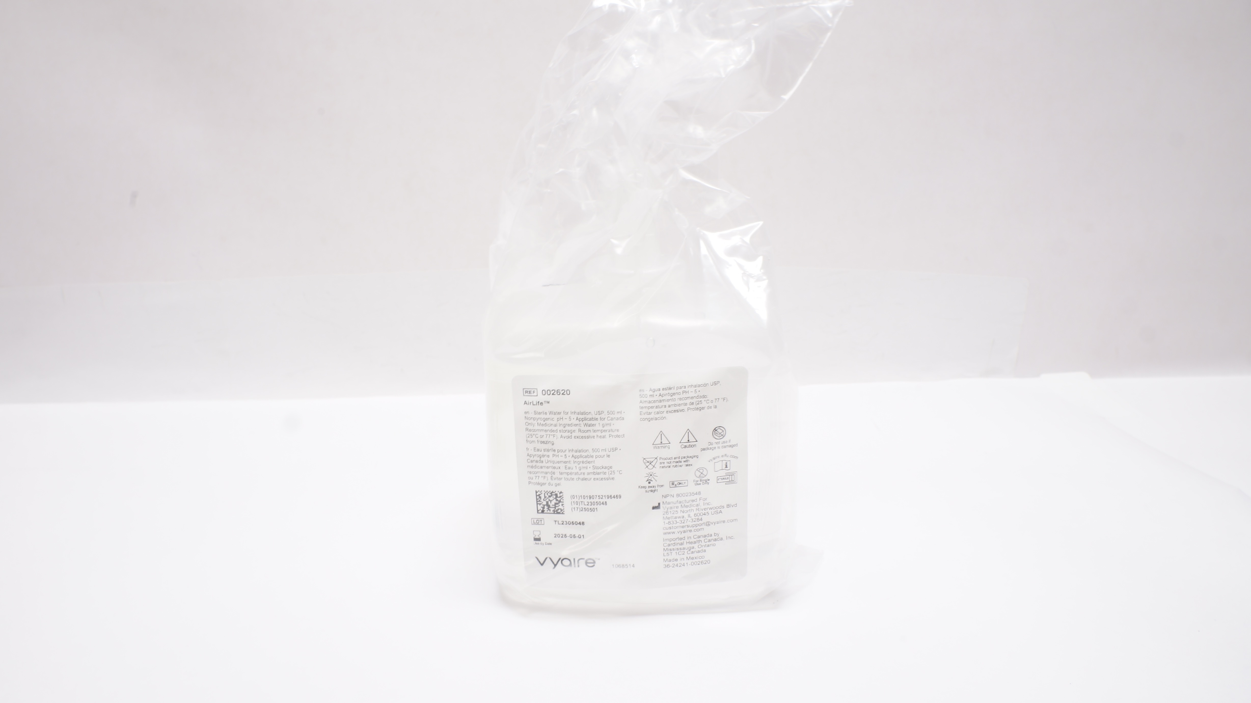 Vyaire 002620 AirLife Sterile Water for Inhalation USP 500 ml