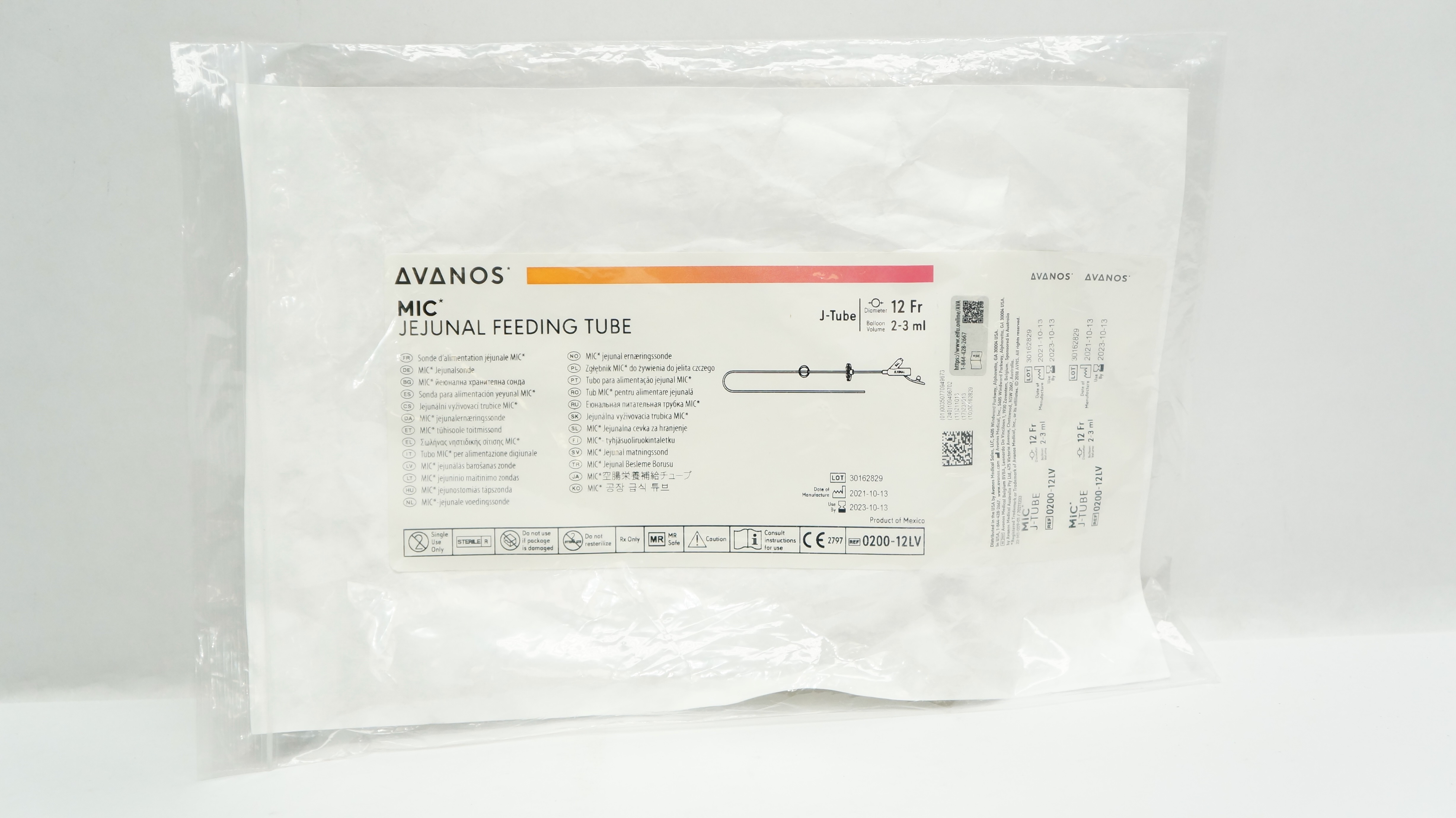 Avanos 0200-12LV MIC Jejunal Feeding Tube J-Tube 12 Fr x 2-3ml (x)