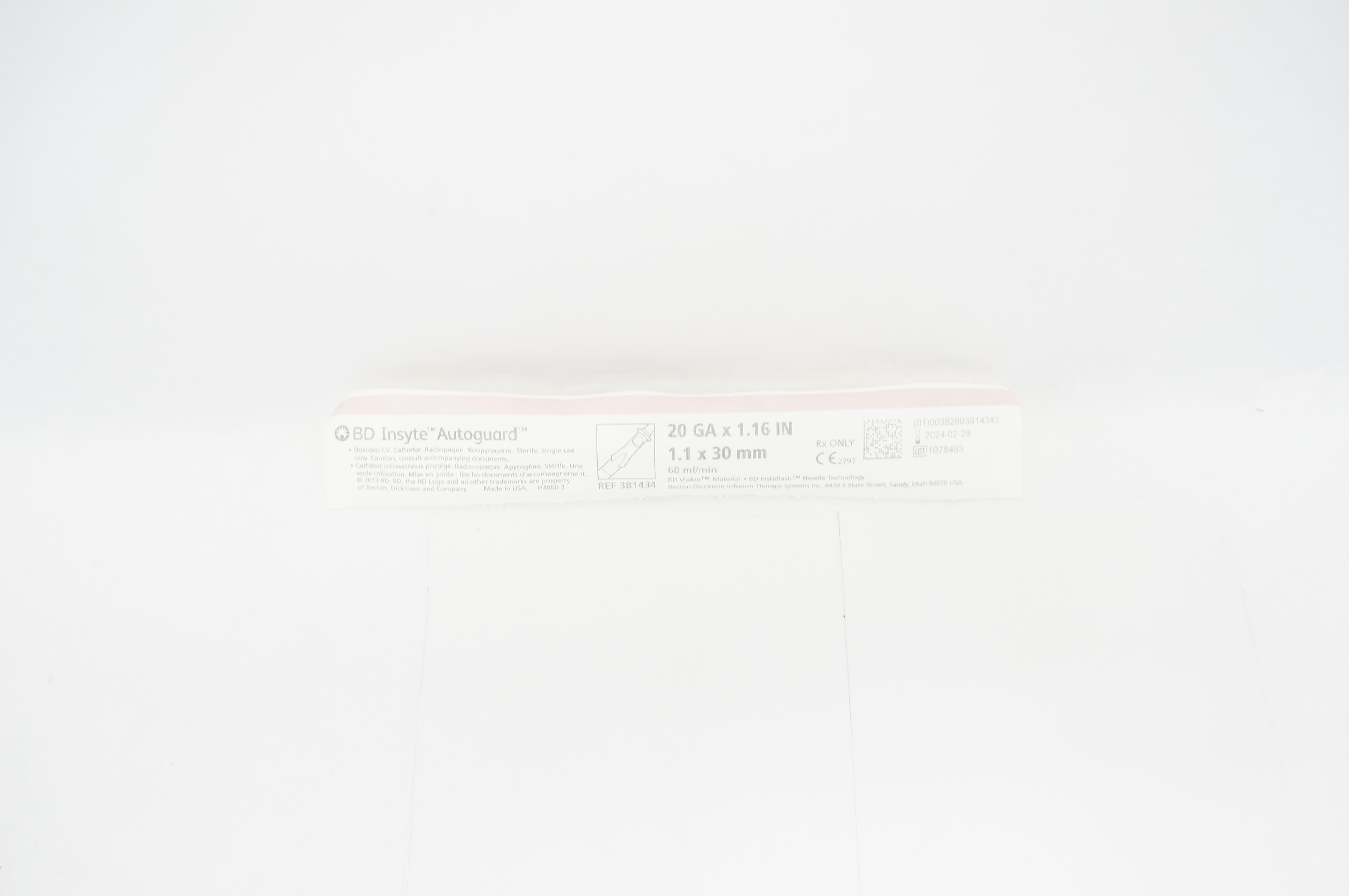 BD 381434 Insyte Autoguard Shielded IV Cath. 20Ga x 1.16inch 60ml/min