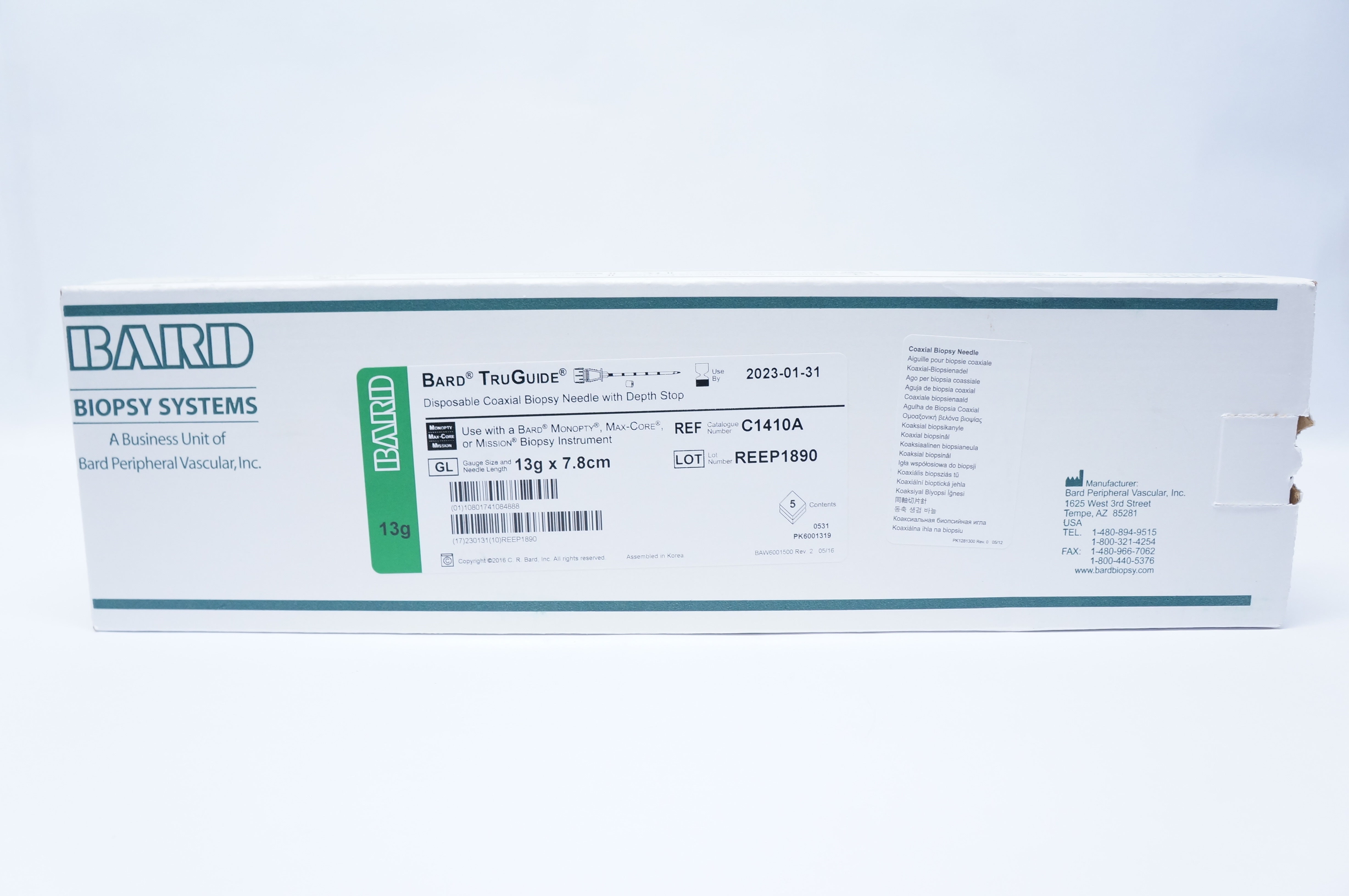 Bard C1410A TruGuide Disposable Coaxial Biopsy Ndle 13g x 7.8cm - Box of 5