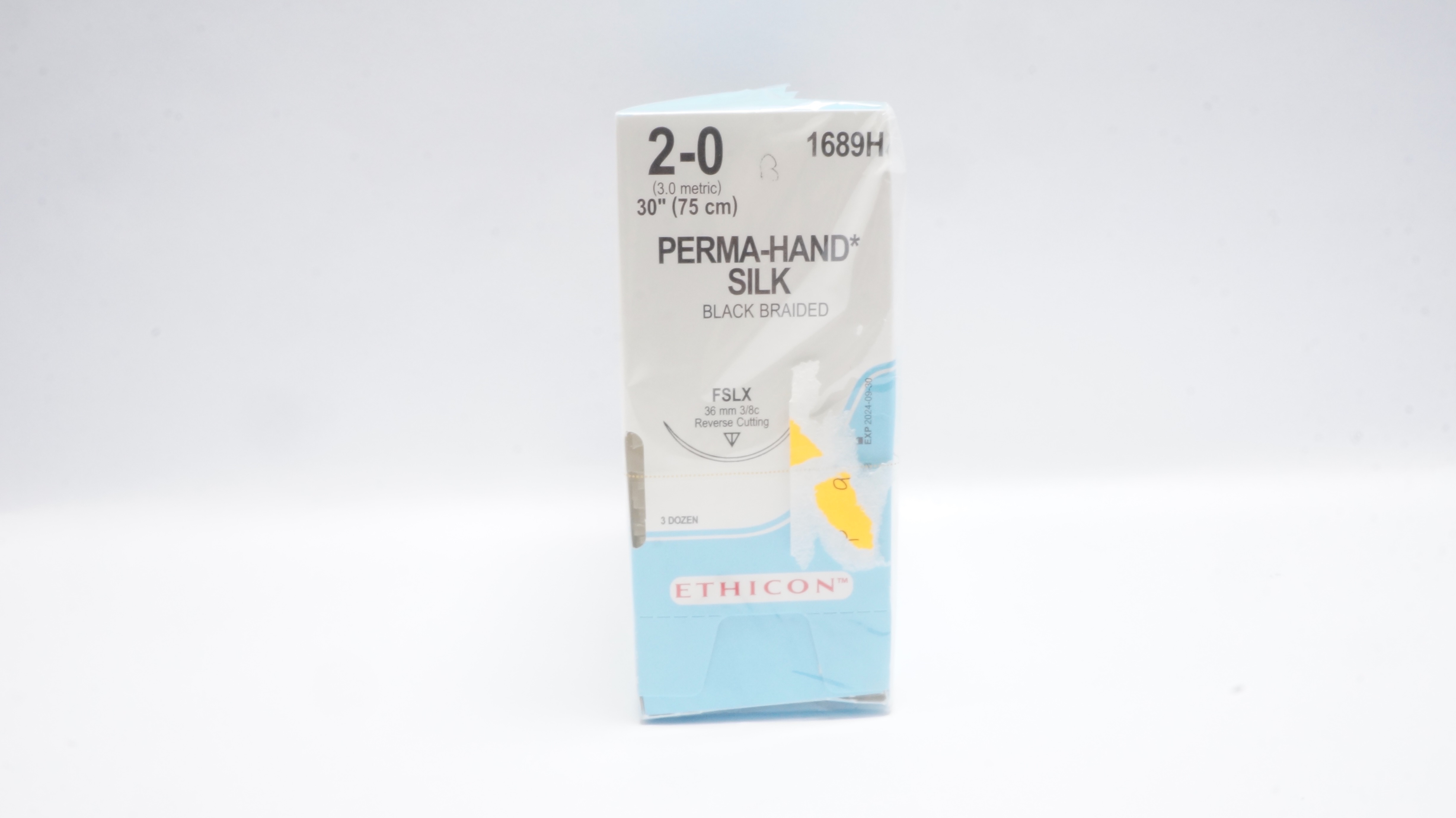 Ethicon 1689H 2-0 Perma-Hand FSLX 36mm 3/8c Reverse Cutting 30inch (x)-Box of 36