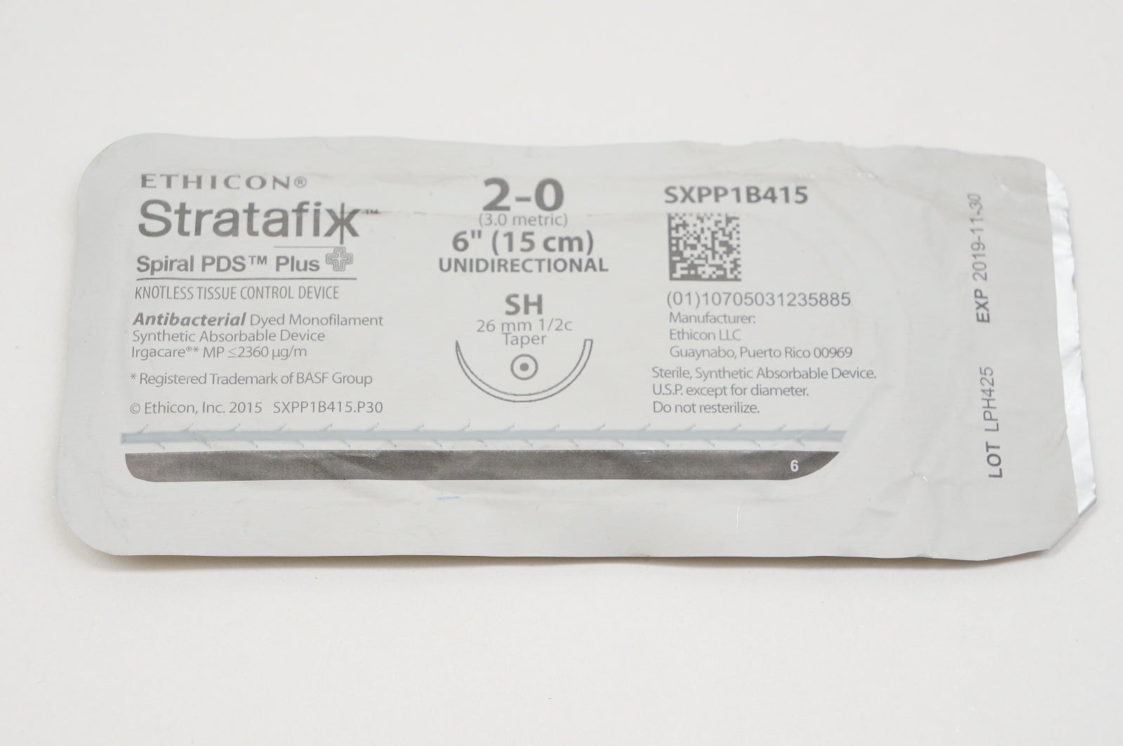 Ethicon SXPP1B415 2-0 Stratafix, Spiral PDS Plus, SH 26mm 1/2c Taper, 6inch (x)