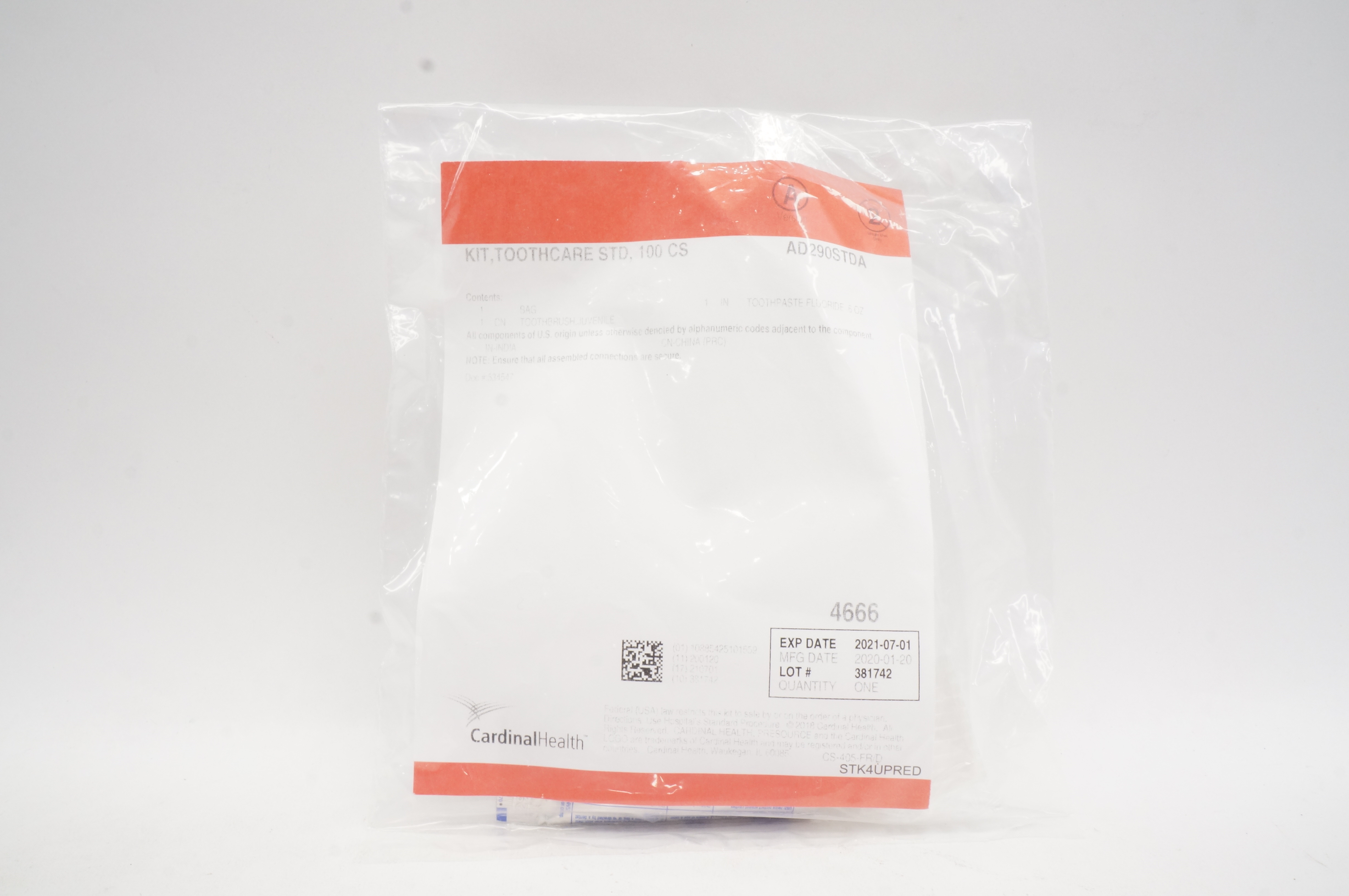 Cardinal Health AD290STDA Kit Toothcare Std