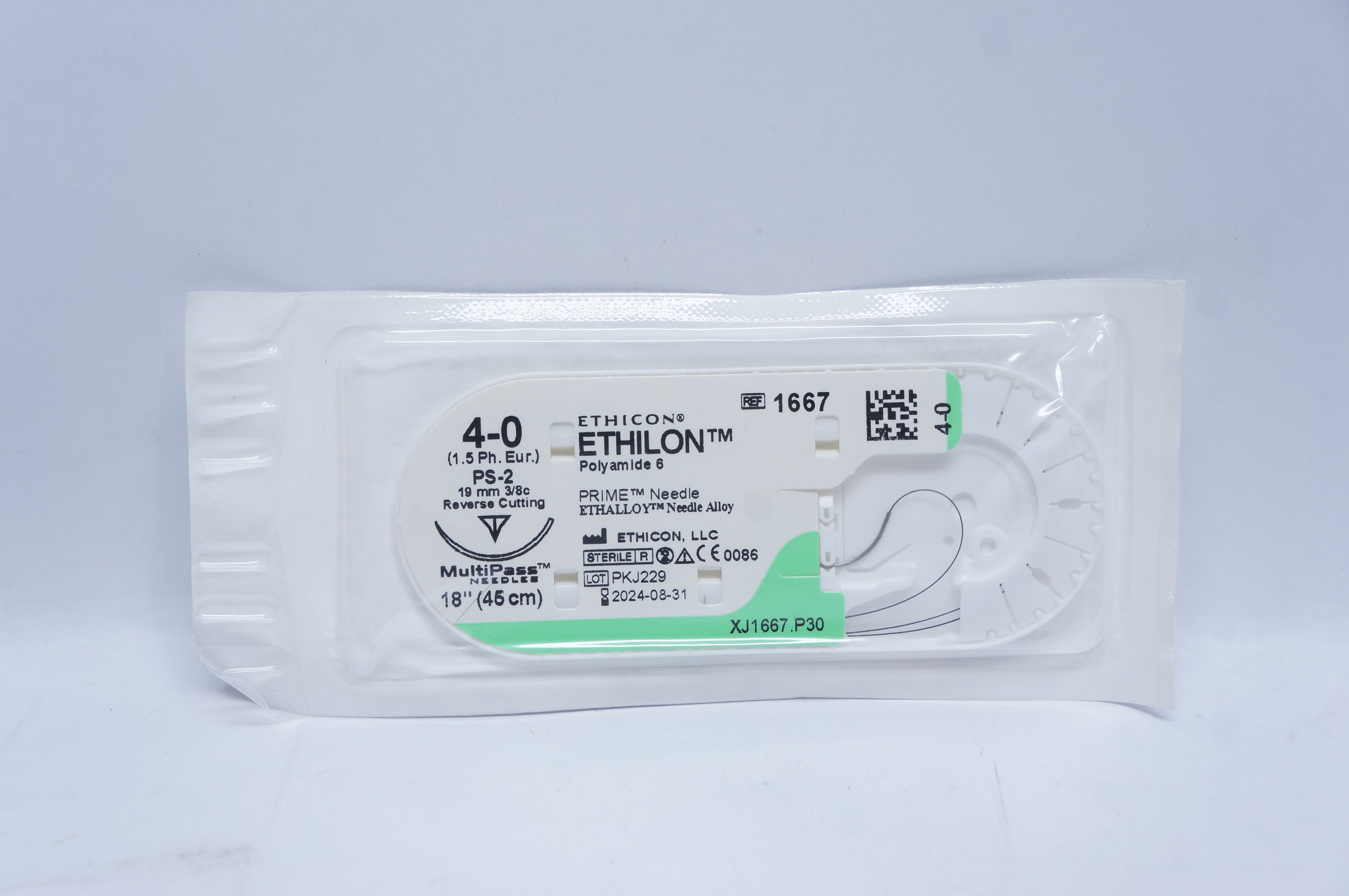 Ethicon 1667 4-0 ETHILON, PS-2, 19mm 3/8c Reverse Cutting, 18inch