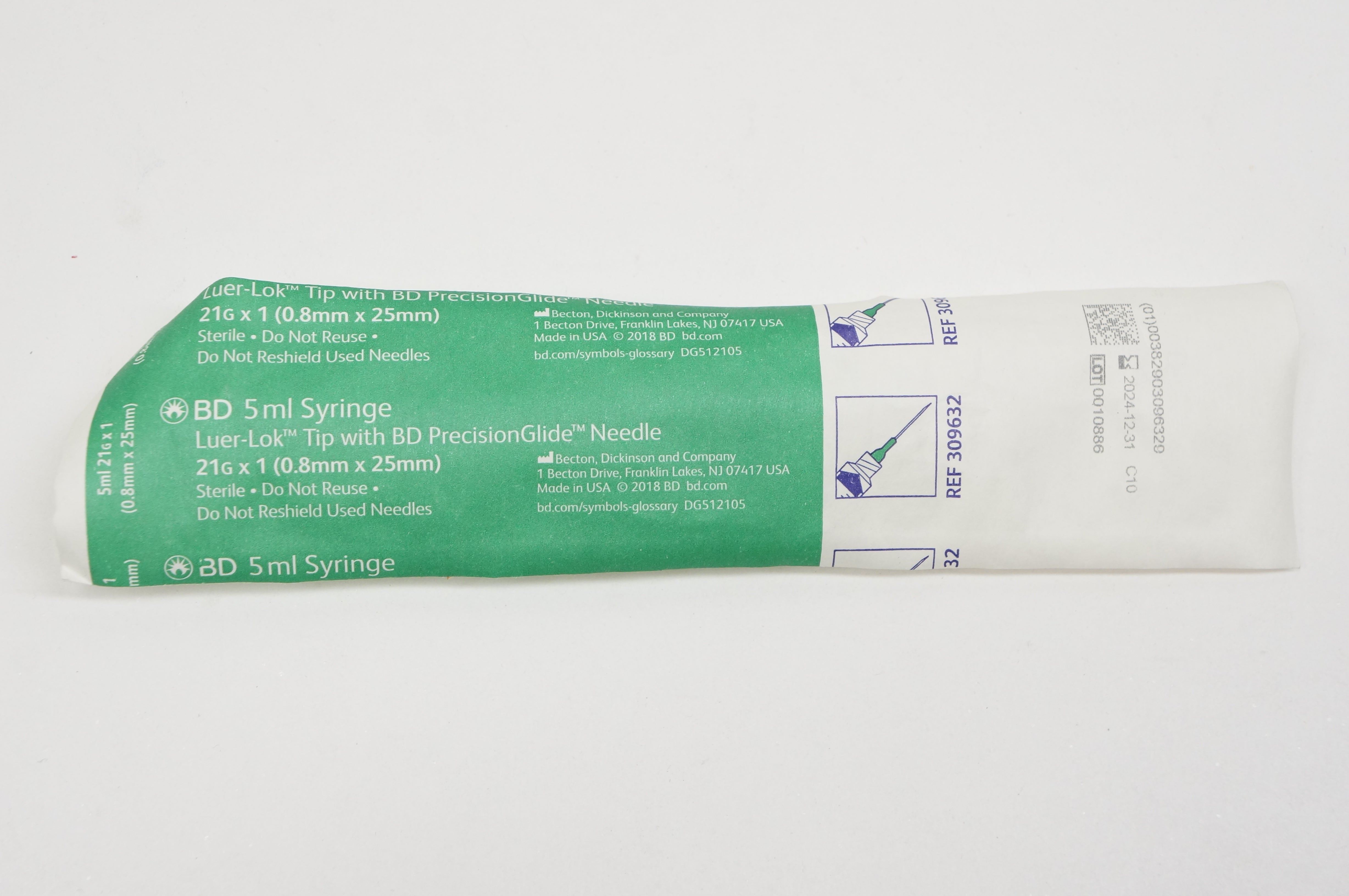 BD 309632 Syringe 5ml Luer-Lok Tip w/PrecisionGlide Ndle 21G x 1