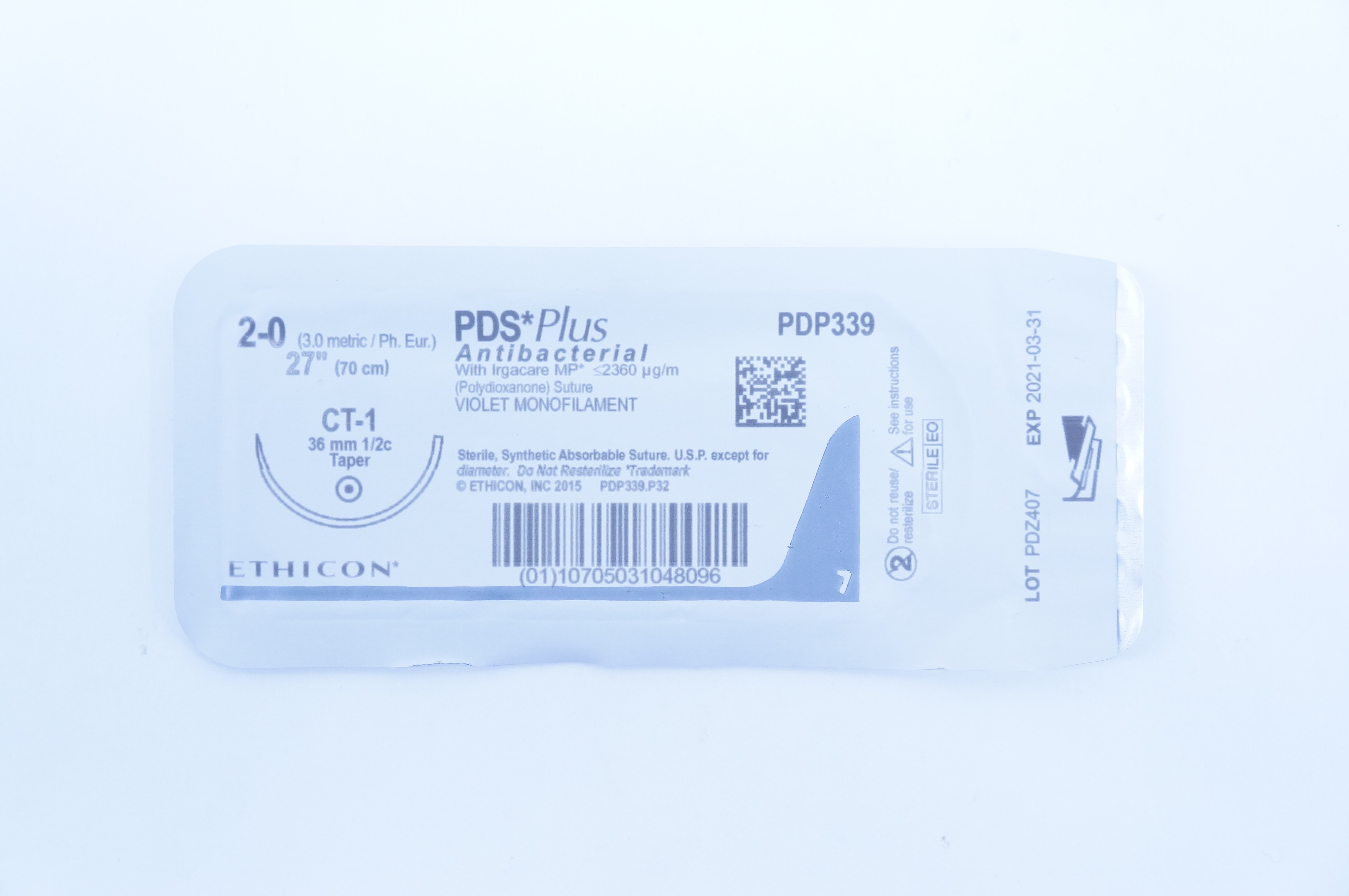 Ethicon PDP339 2-0 PDS Plus, CT-1, 36mm 1/2c Taper, 27inch (x)