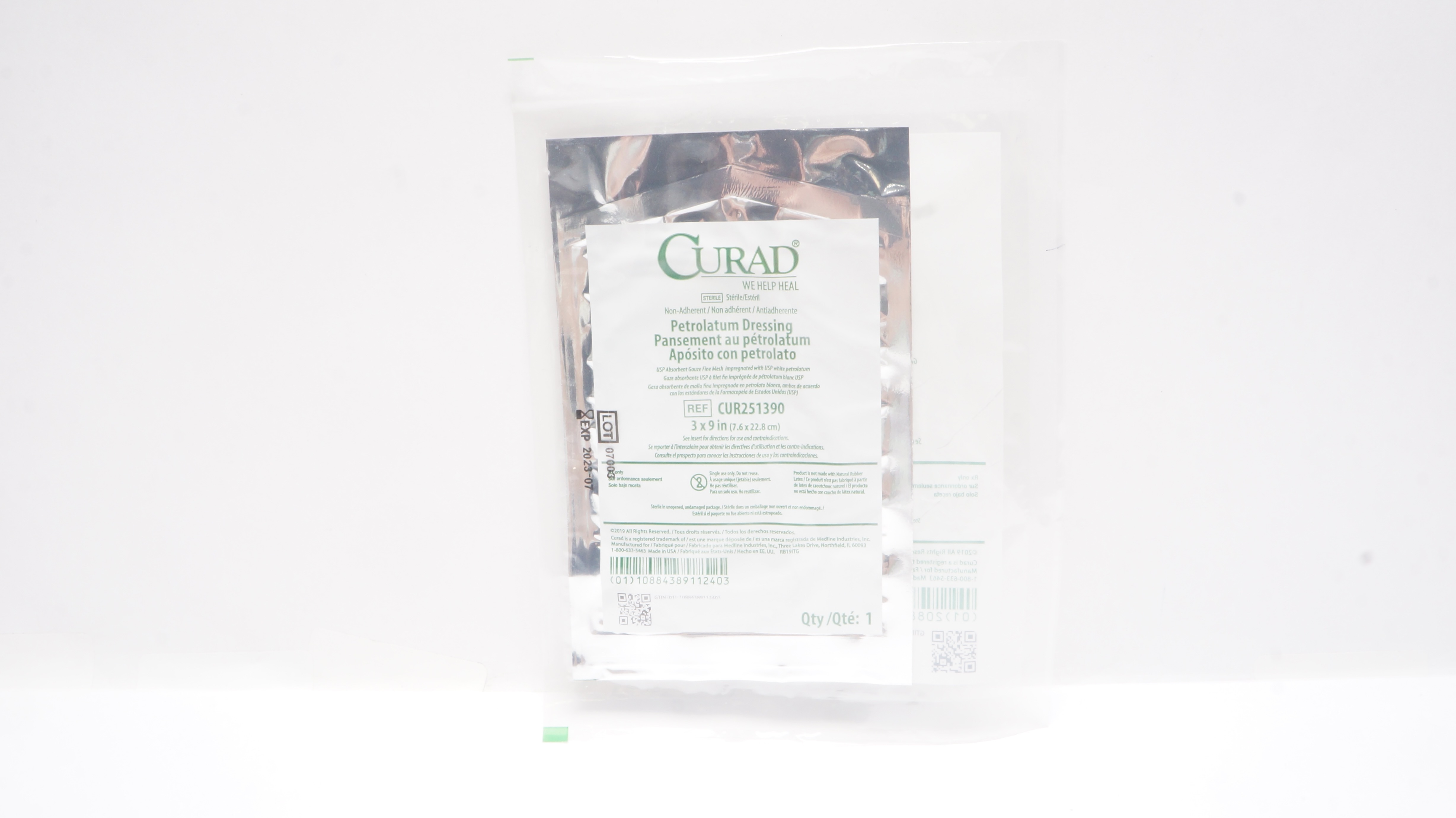 Medline CUR251390 Curad Petrolatum Dressing  3 inch x 9 inch (x)