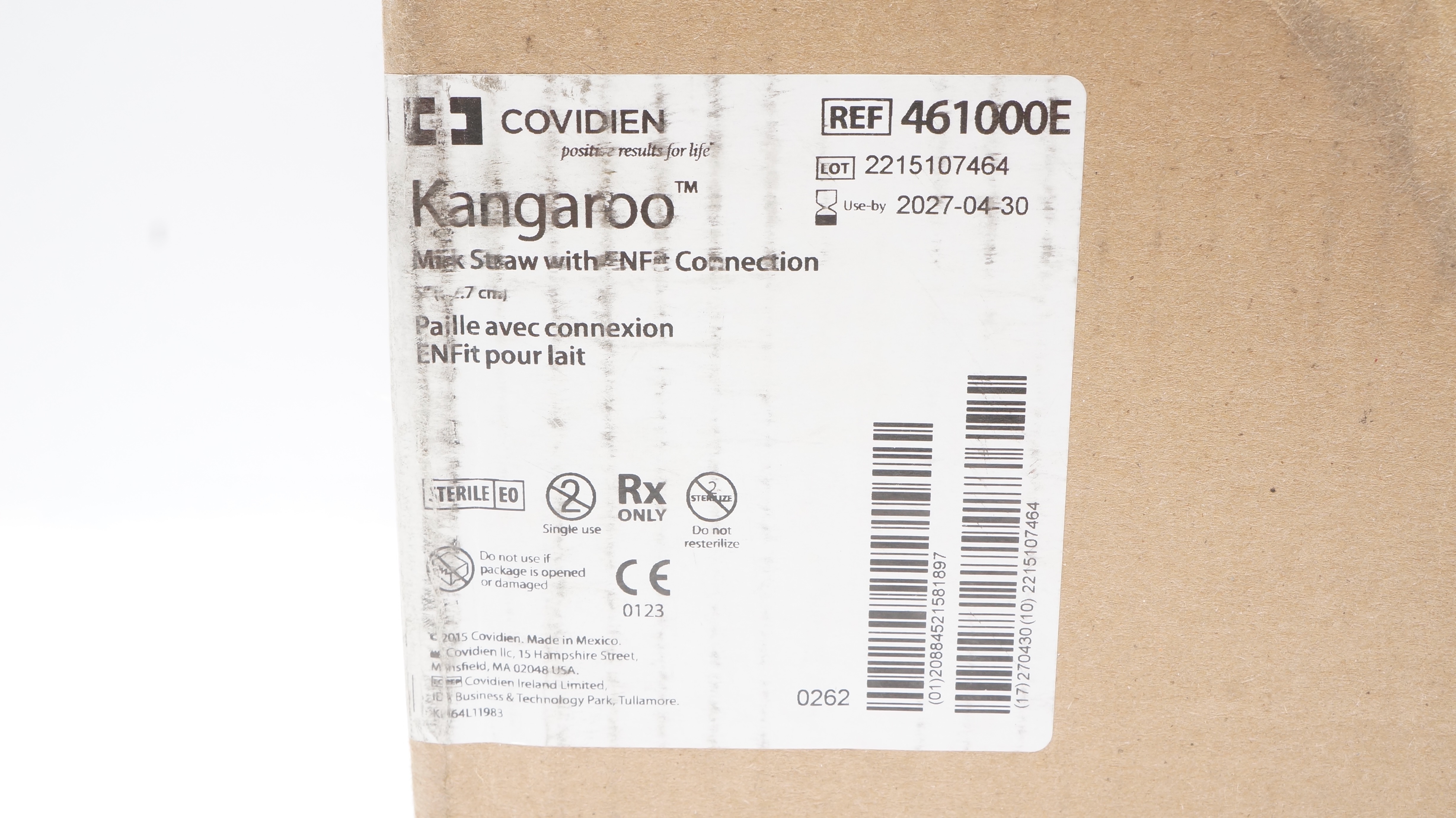 Covidien 461000E Kangaroo Milk Straw with ENFit Connection 5inch - Box of 100