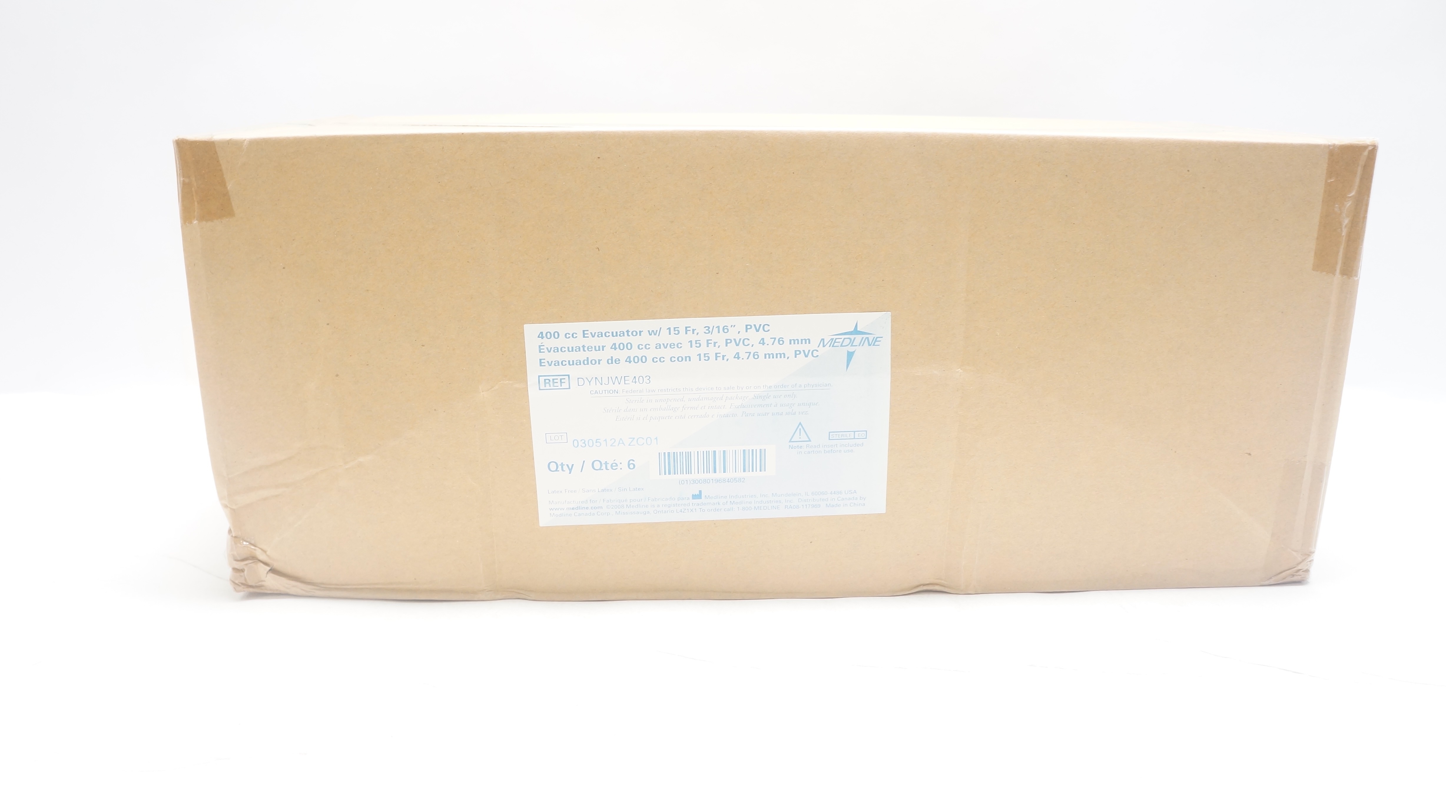 Medline DYNJWE403 400cc Evacuator W/15Fr 3/16In PVC - Box of 6