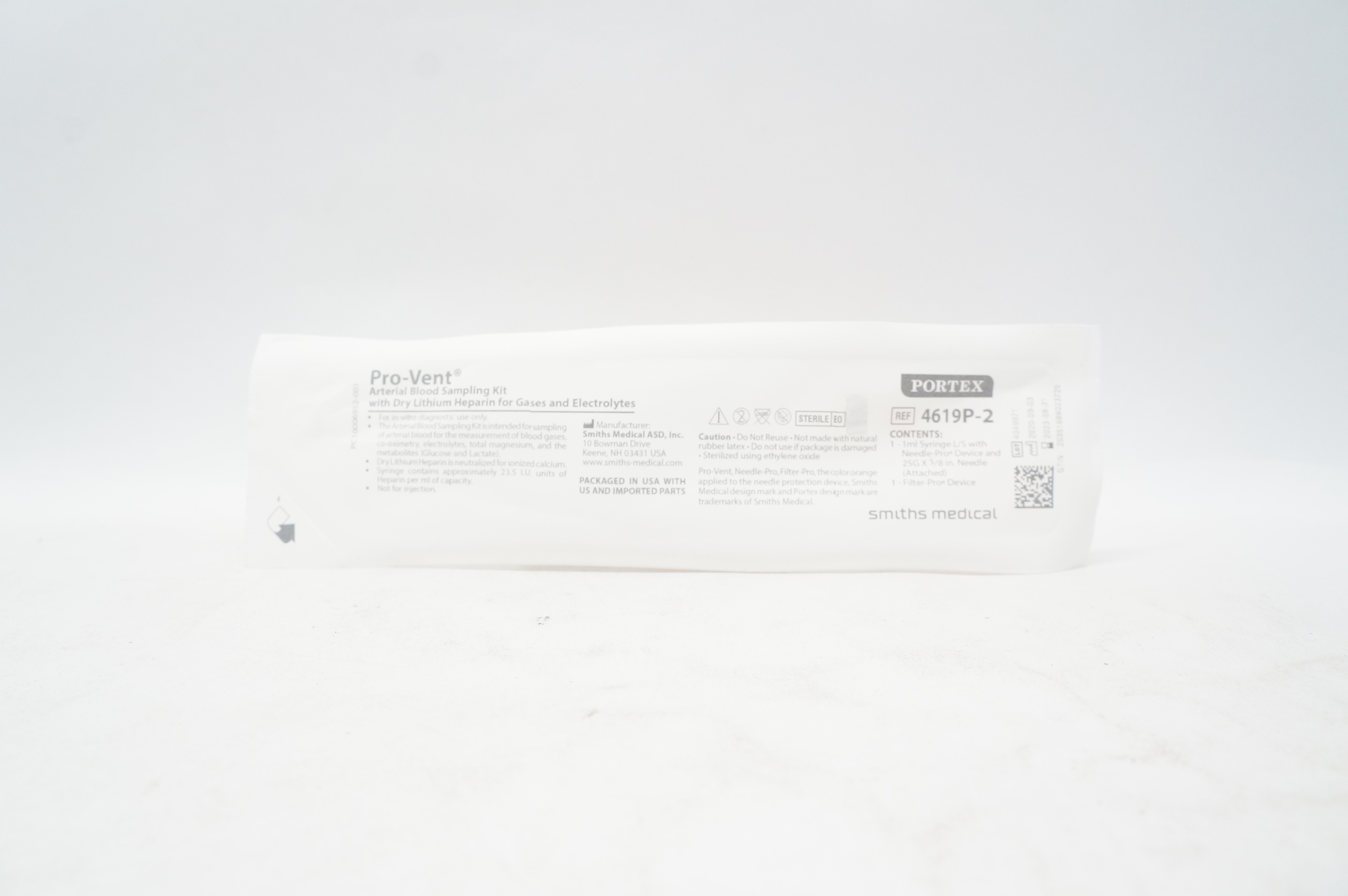 Smith Medical 4619P-2 Portex Pro-Vent Arterial Blood Sampling Kit