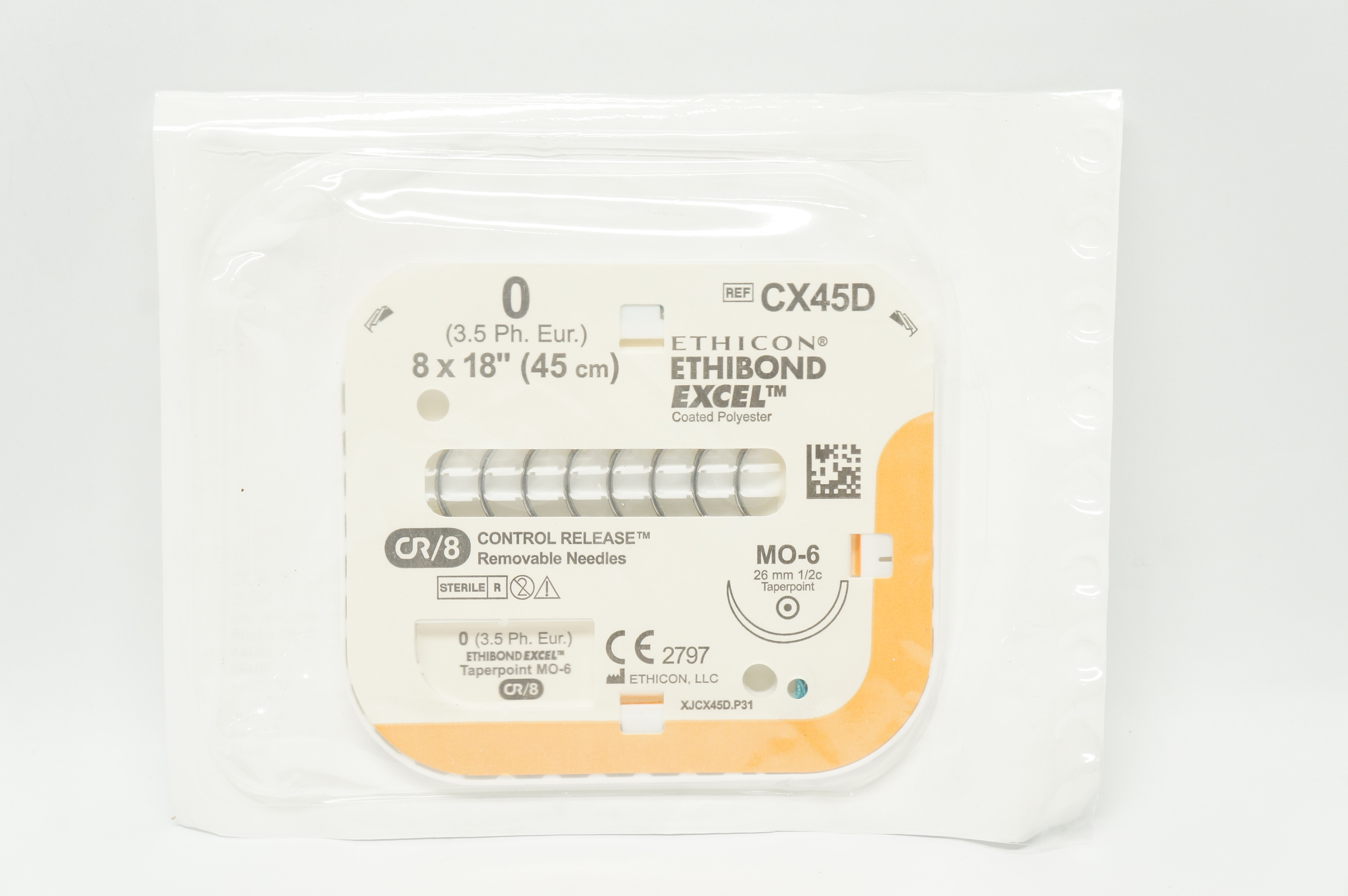 Ethicon CX45D 0 Ethibond Excel Braided Stre MO-6 26mm 1/2c Taperpoint 8x18 inch