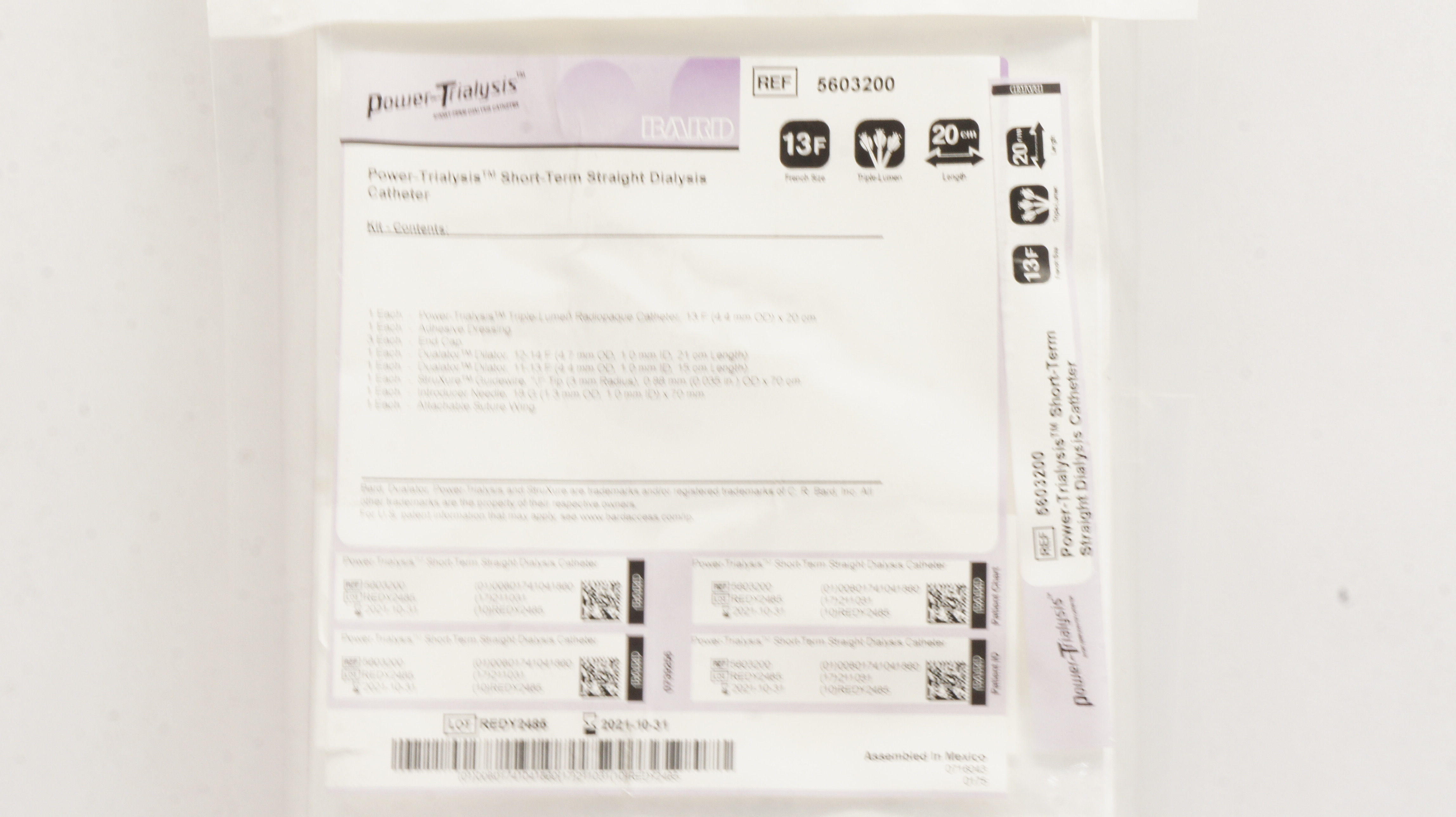 Bard 5603200 Power-Trialysis Short-Term Straight Dialysis Cath. 13F x 20cm (x)