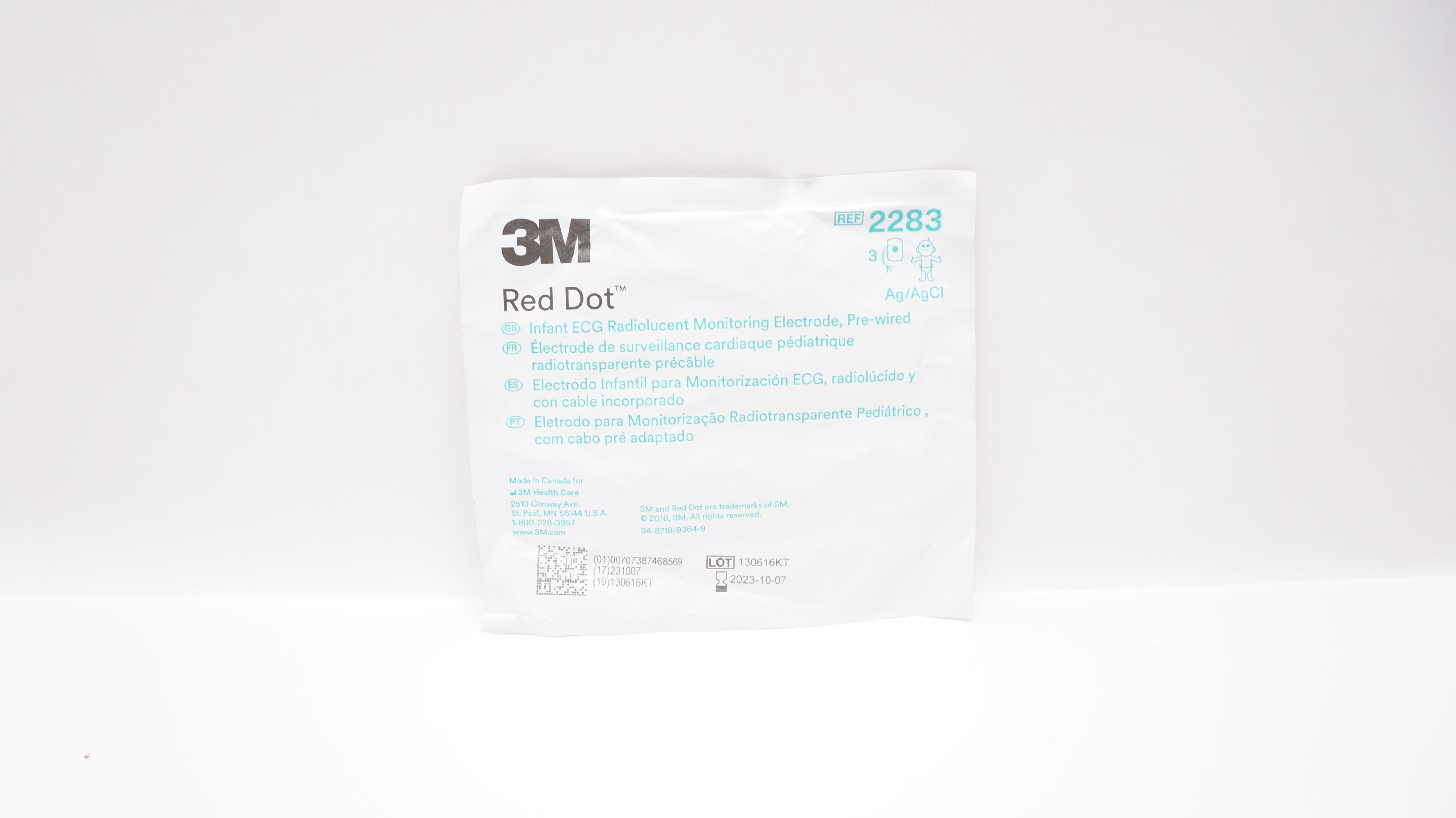 3M 2283 Infant ECG Radiolucent Monitoring Electrode, Pre-Wired - Pack of 3(x)