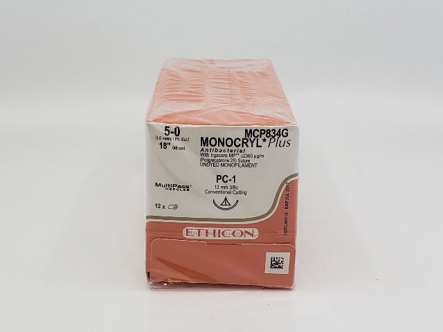 Ethicon MCP834G 5-0 MONOCRYL Plus, PC-1, 13mm 3/8c, 18in. (x) - Box of 12