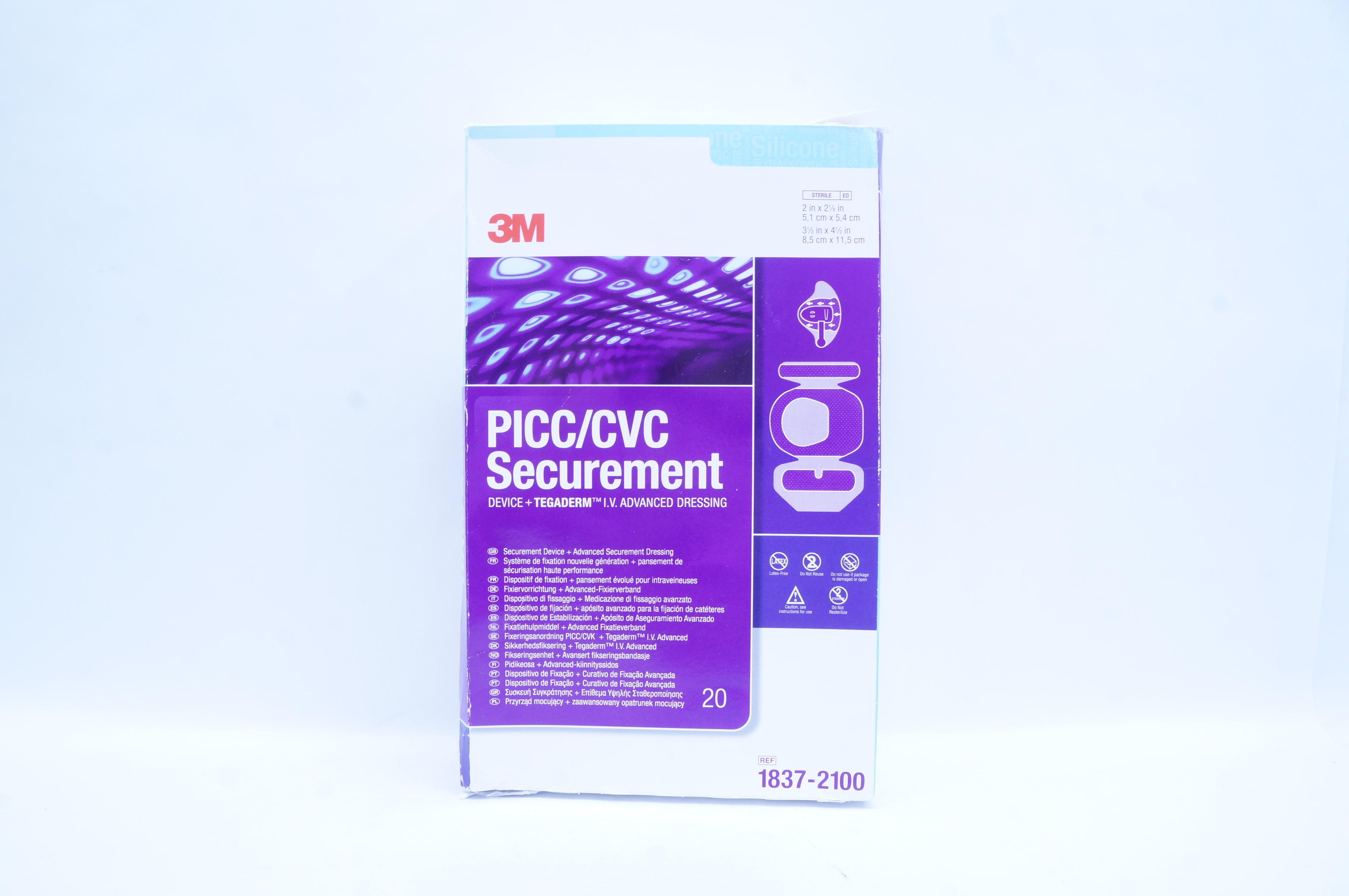 3M 1837-2100 PICC/CVC Securement Device,Dressing 2 x 2 1/8in. - Box of 20