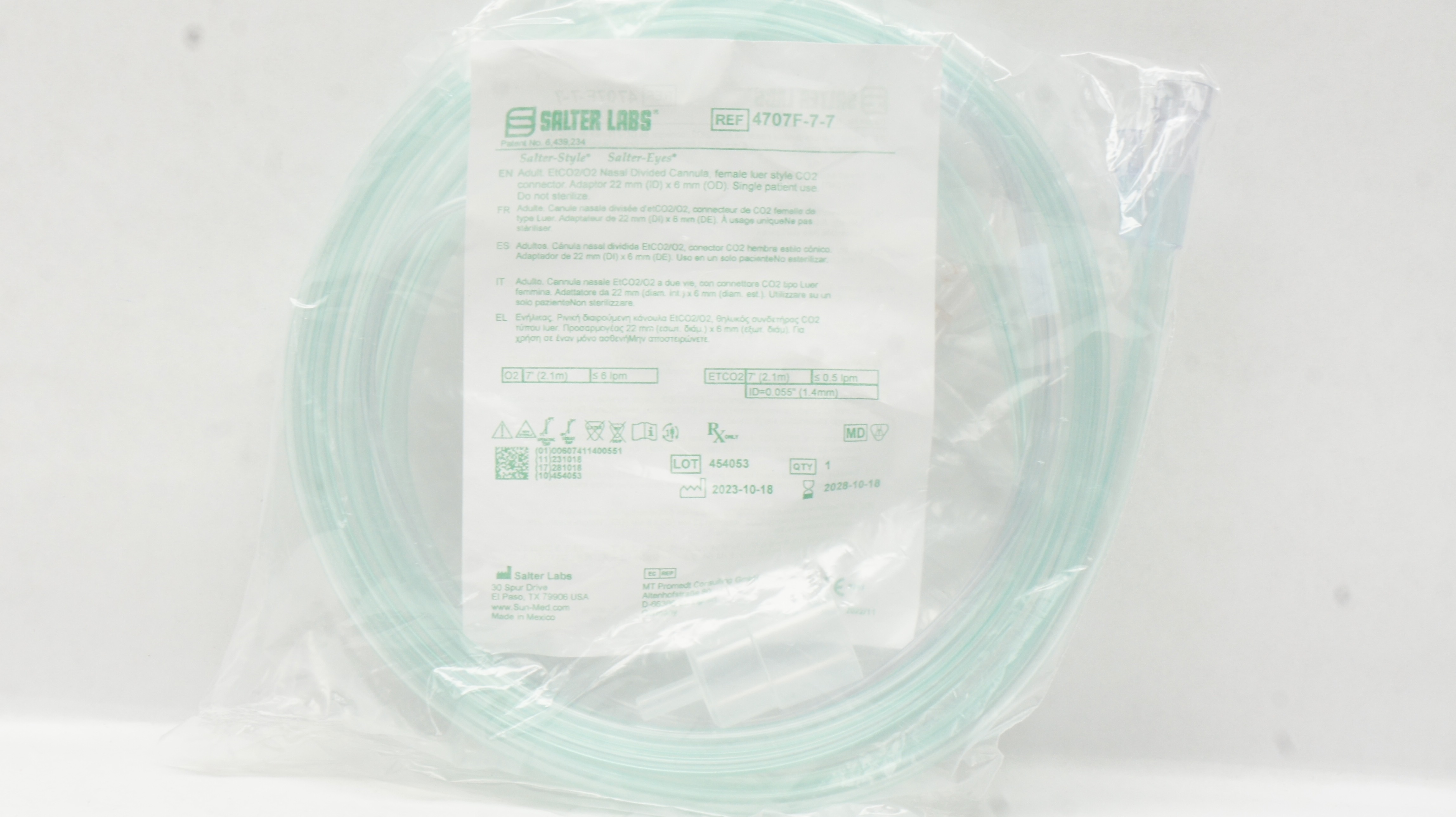 Salter Labs 4707F-7-7 Adult Nasal Cannula CO2 Connector, Adaptor 22 ID x 6mm OD